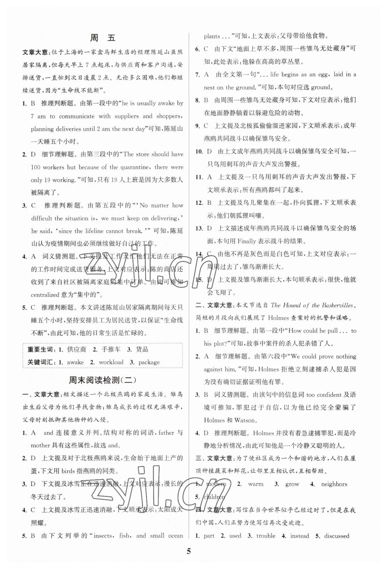 2023年通城学典周计划中学英语完形填空与阅读理解八年级英语上册通用版 第5页