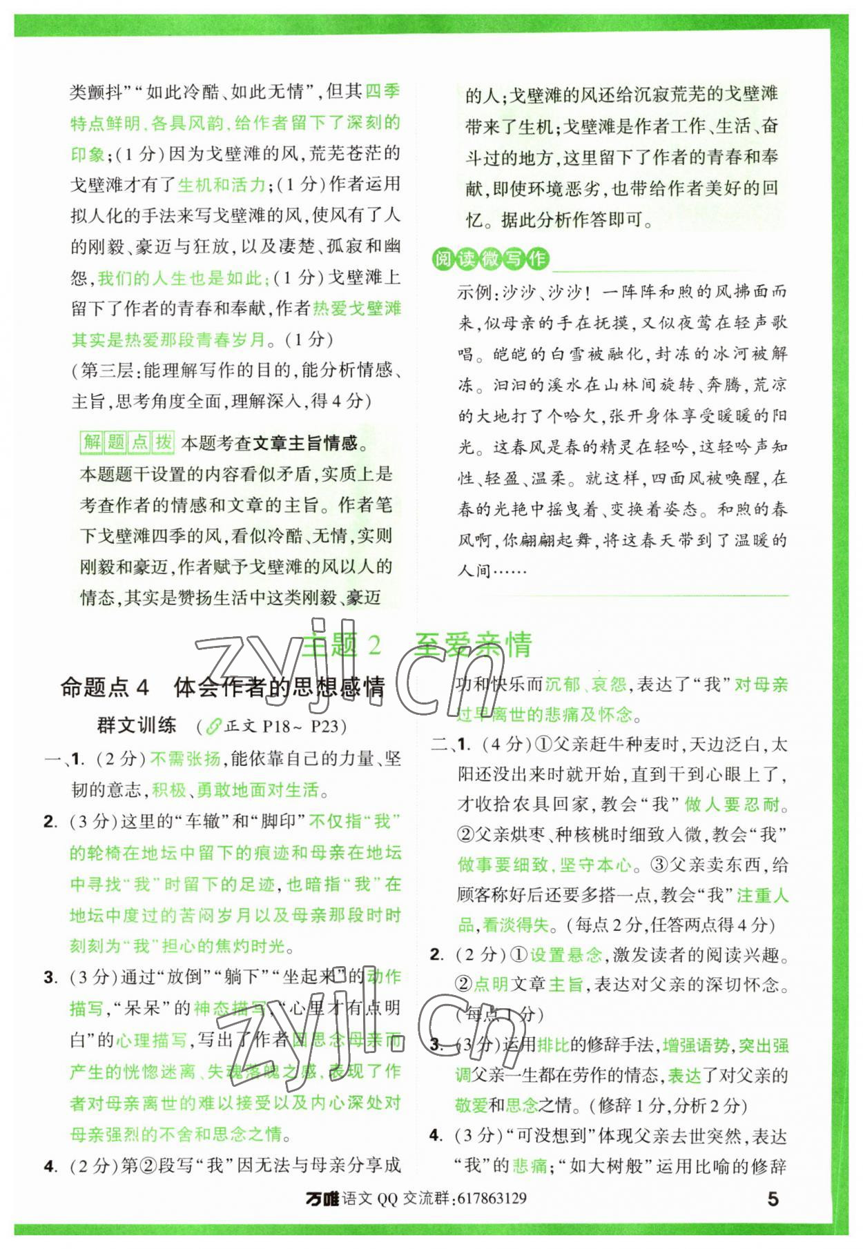 2024年萬(wàn)唯中考現(xiàn)代文閱讀七年級(jí)語(yǔ)文上冊(cè)人教版 參考答案第5頁(yè)