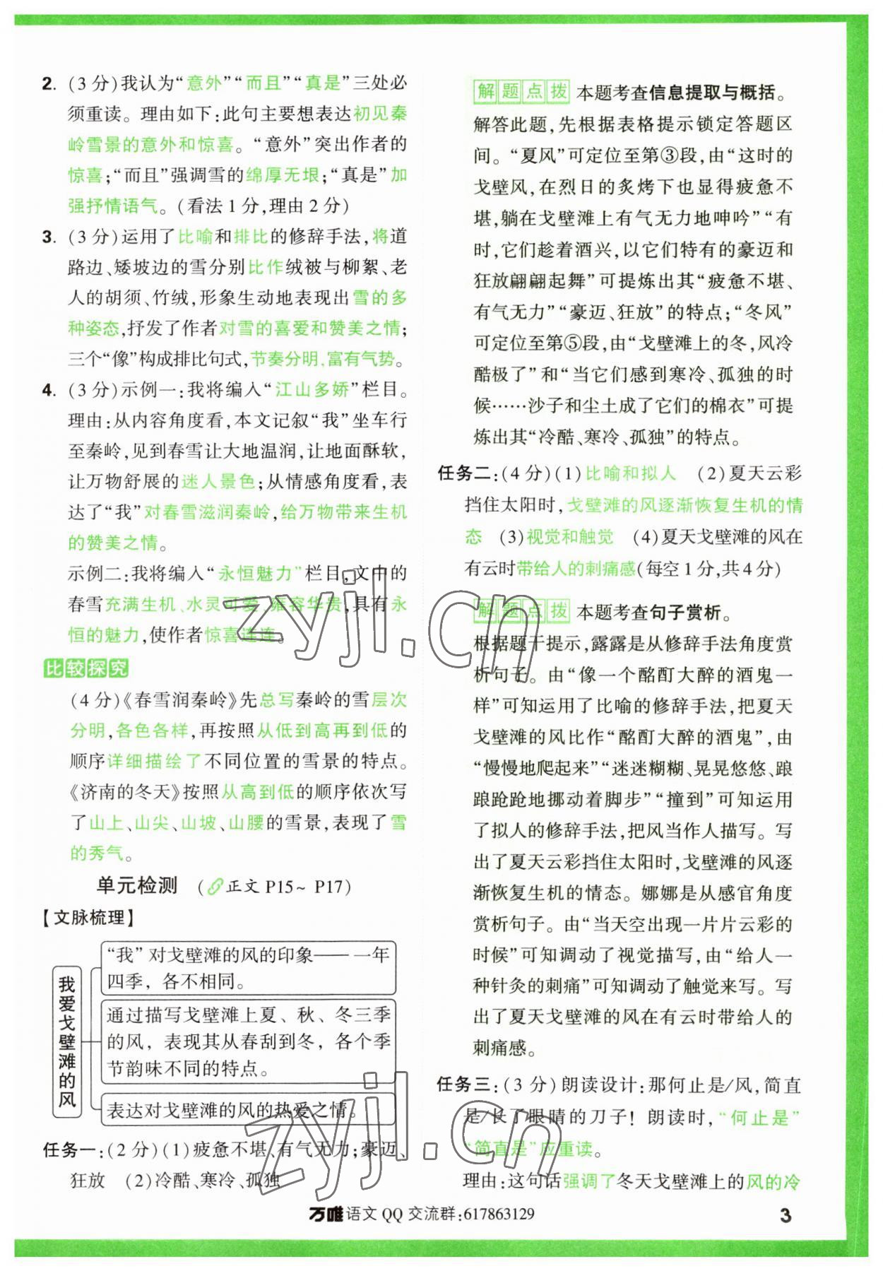 2024年萬(wàn)唯中考現(xiàn)代文閱讀七年級(jí)語(yǔ)文上冊(cè)人教版 參考答案第3頁(yè)