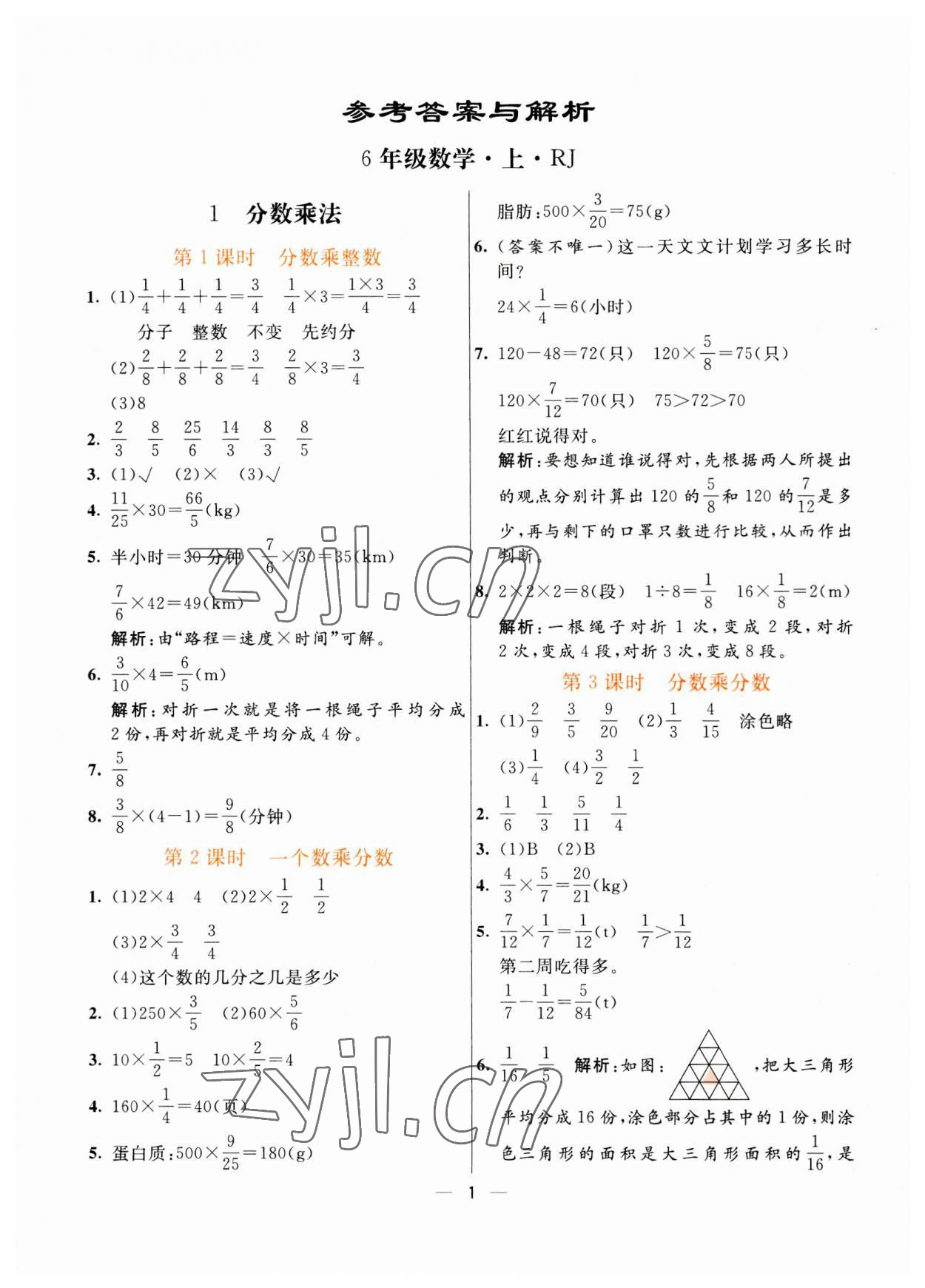 2023年亮點激活提優(yōu)天天練六年級數(shù)學上冊人教版 第1頁