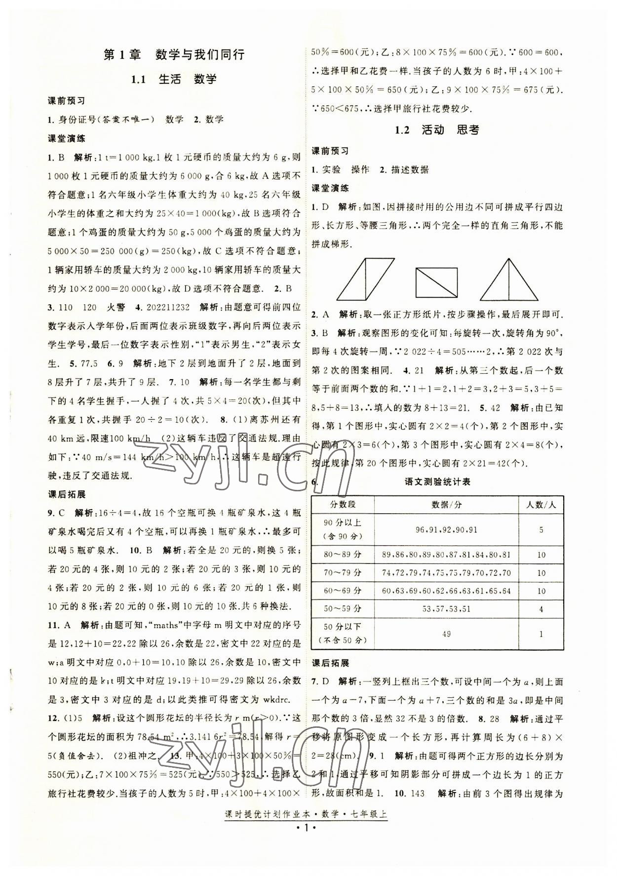 2023年課時(shí)提優(yōu)計(jì)劃作業(yè)本七年級(jí)數(shù)學(xué)上冊(cè)蘇科版 第1頁(yè)