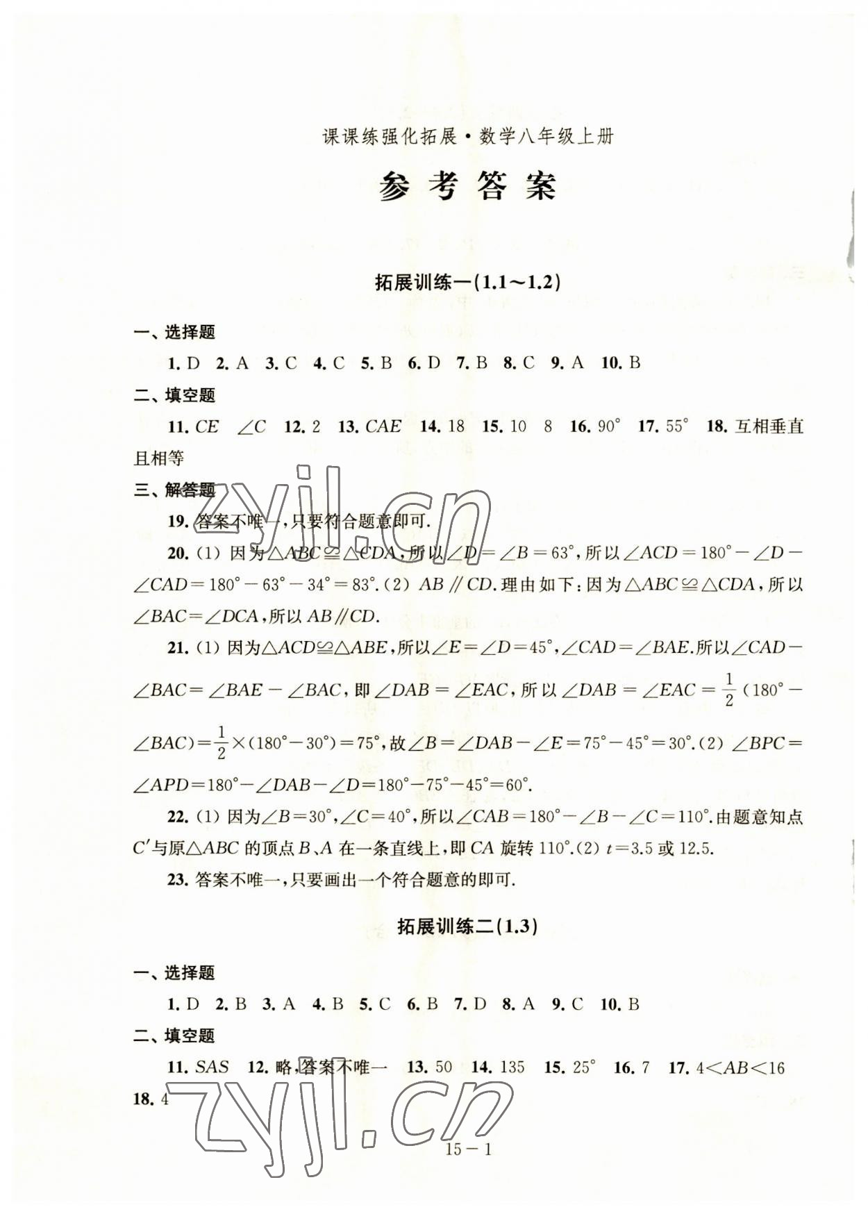 2023年課課練強化拓展八年級數學上冊蘇科版 第1頁