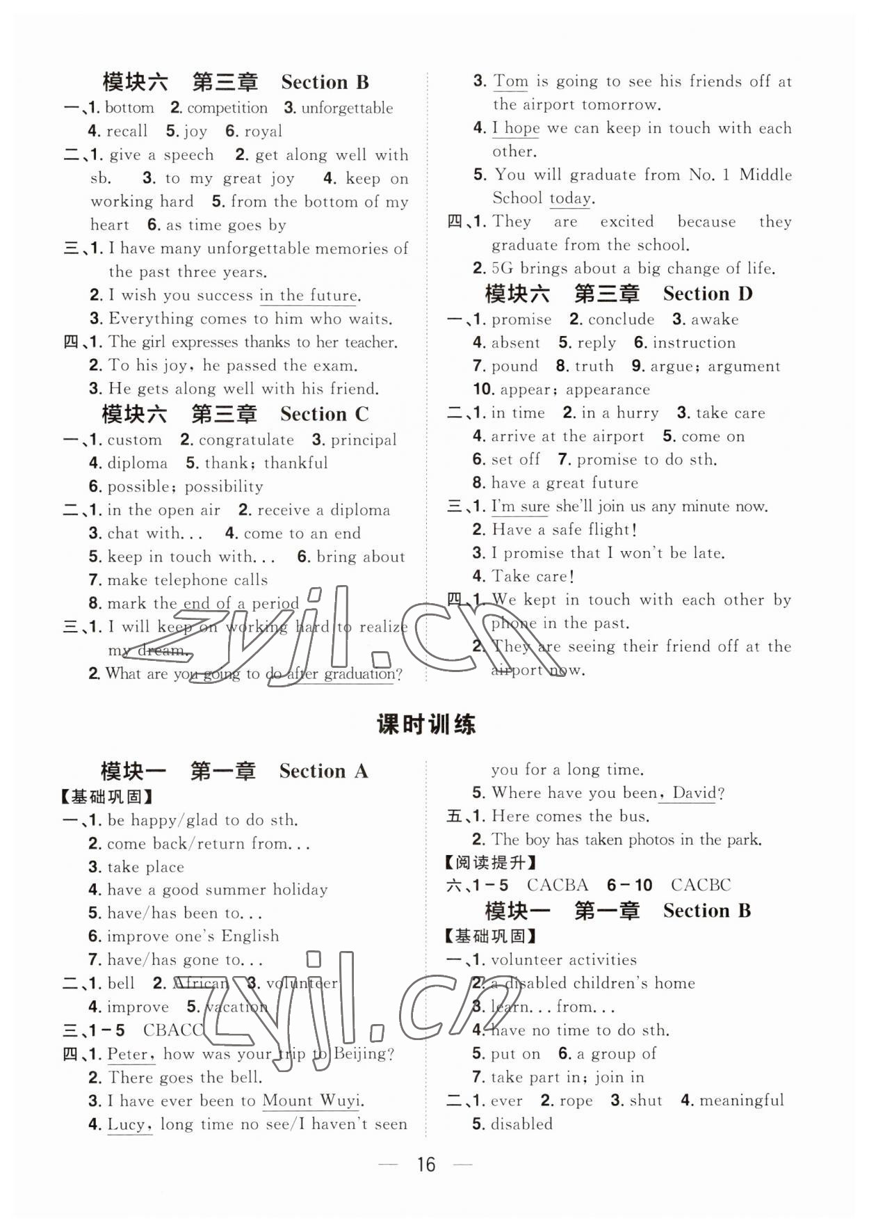 2023年陽(yáng)光同學(xué)分層設(shè)計(jì)九年級(jí)英語(yǔ)全一冊(cè)人教版福建專版 參考答案第16頁(yè)