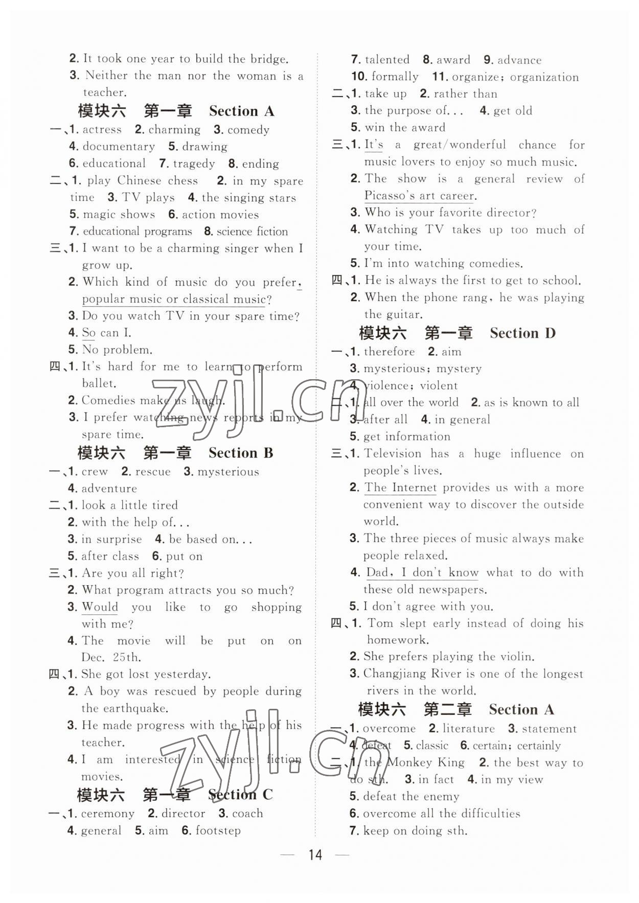 2023年陽(yáng)光同學(xué)分層設(shè)計(jì)九年級(jí)英語(yǔ)全一冊(cè)人教版福建專版 參考答案第14頁(yè)