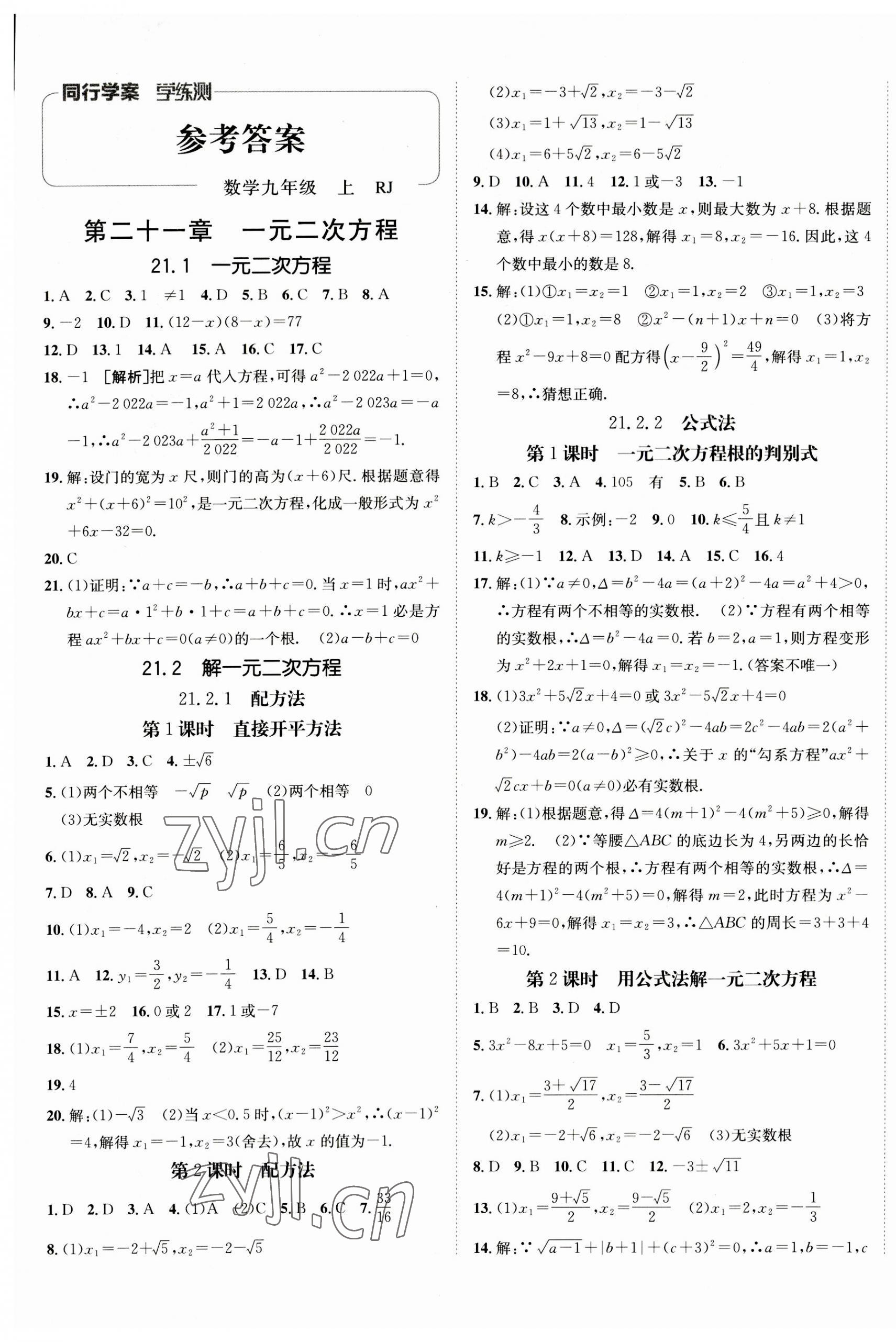 2023年同行學(xué)案九年級(jí)數(shù)學(xué)上冊(cè)人教版 第1頁(yè)