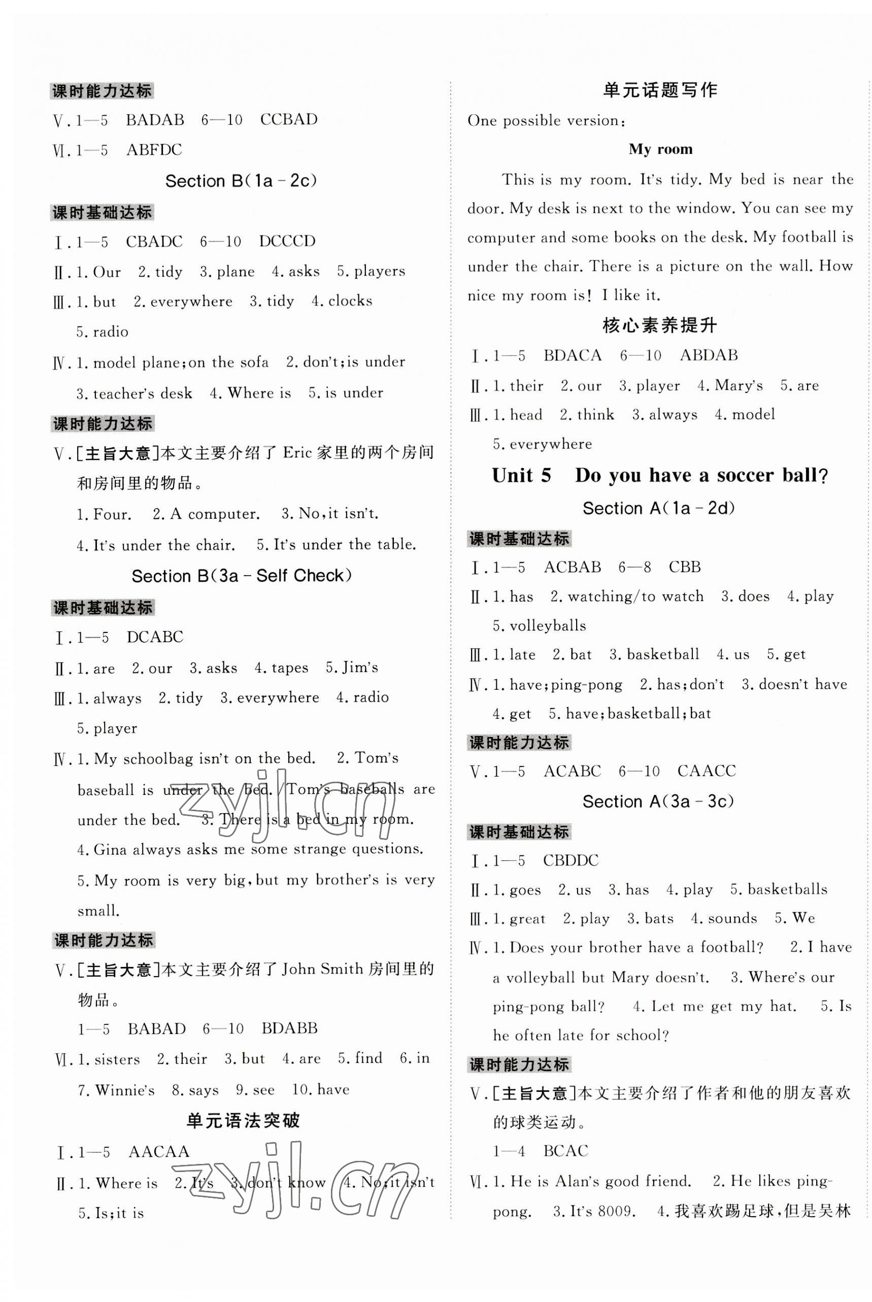 2023年同行學(xué)案學(xué)練測(cè)七年級(jí)英語上冊(cè)人教版 參考答案第5頁