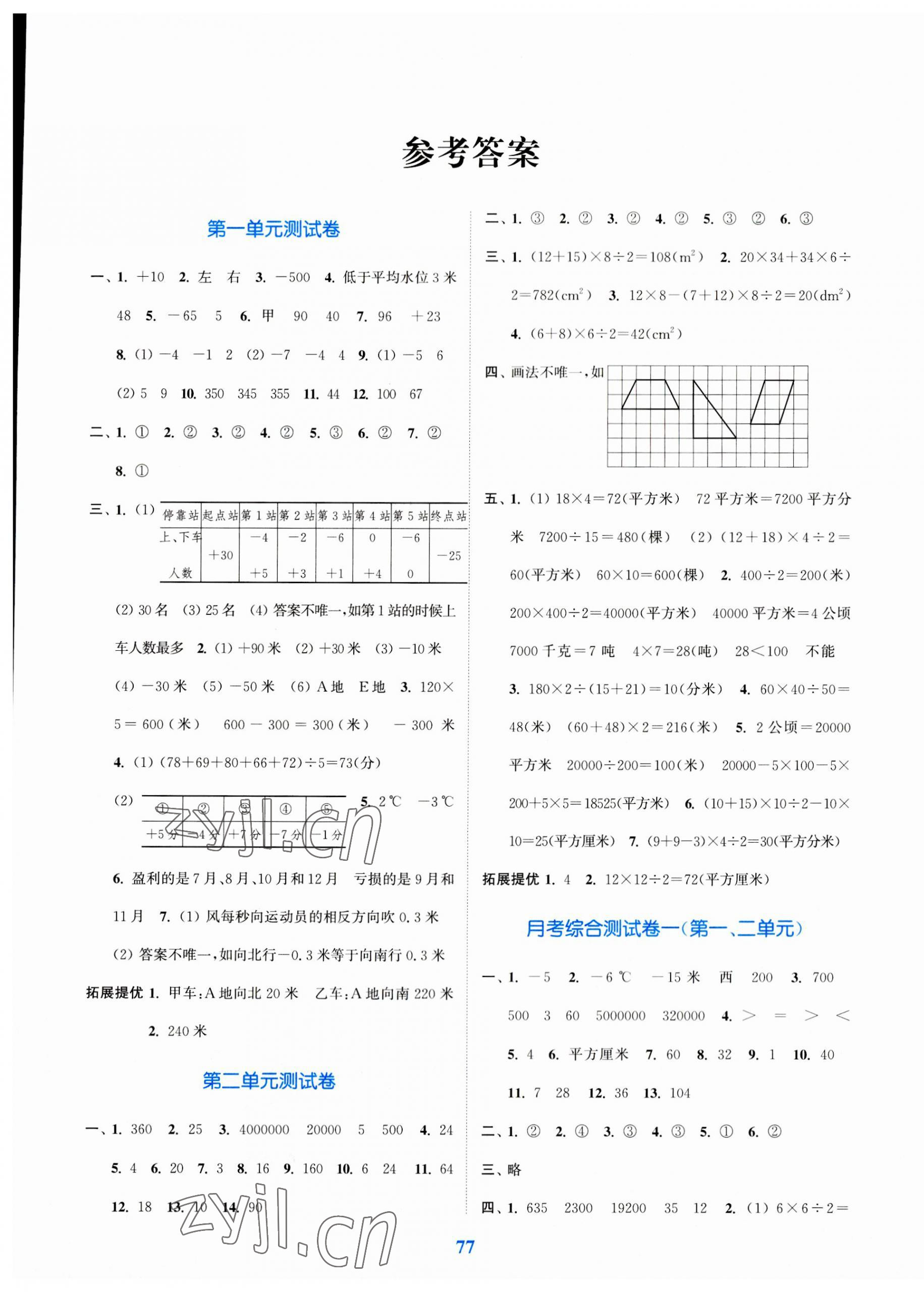 2023年江蘇金考卷五年級數(shù)學(xué)上冊蘇教版 參考答案第1頁