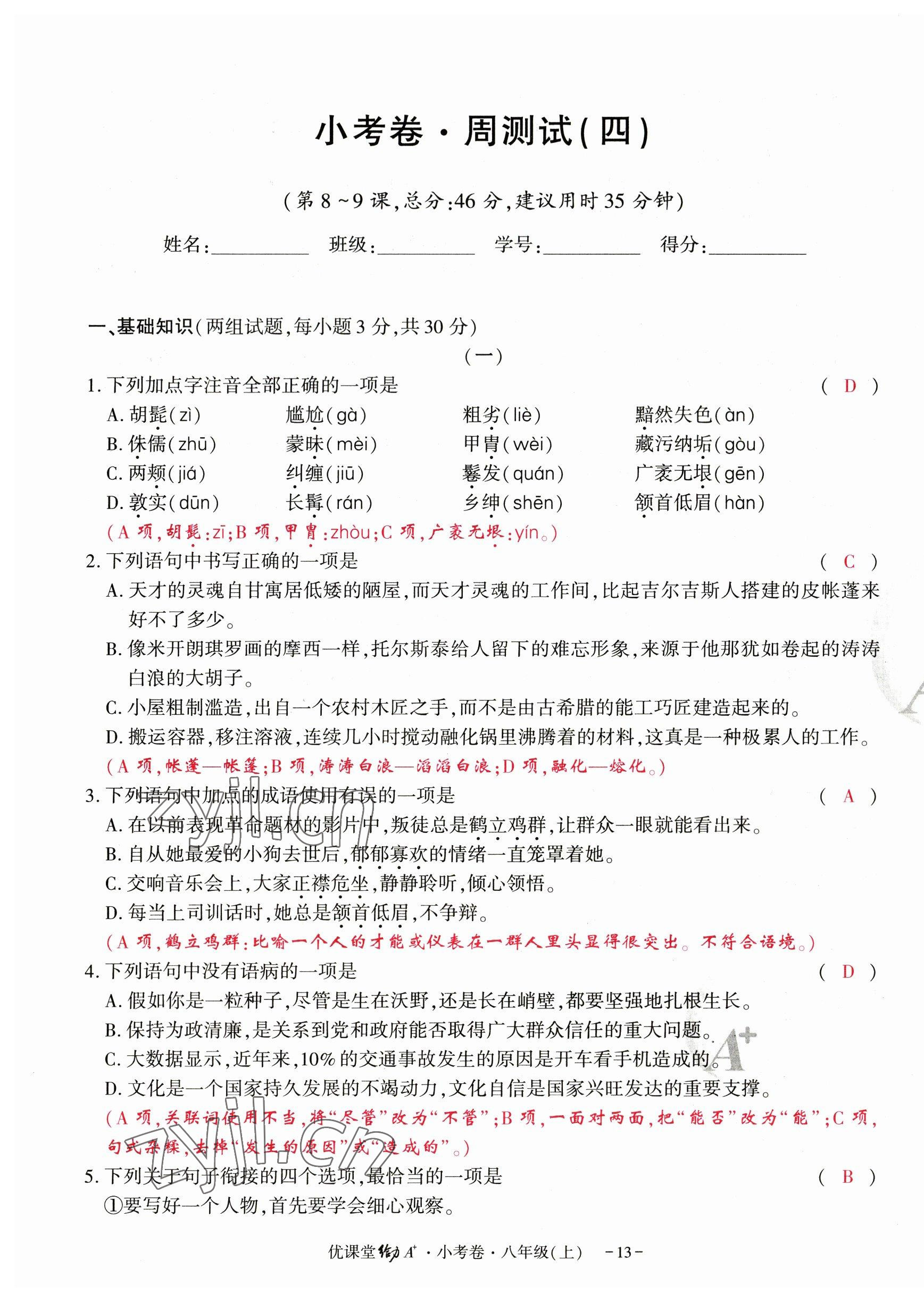 2023年優(yōu)課堂給力A加八年級(jí)語(yǔ)文上冊(cè)人教版 第13頁(yè)