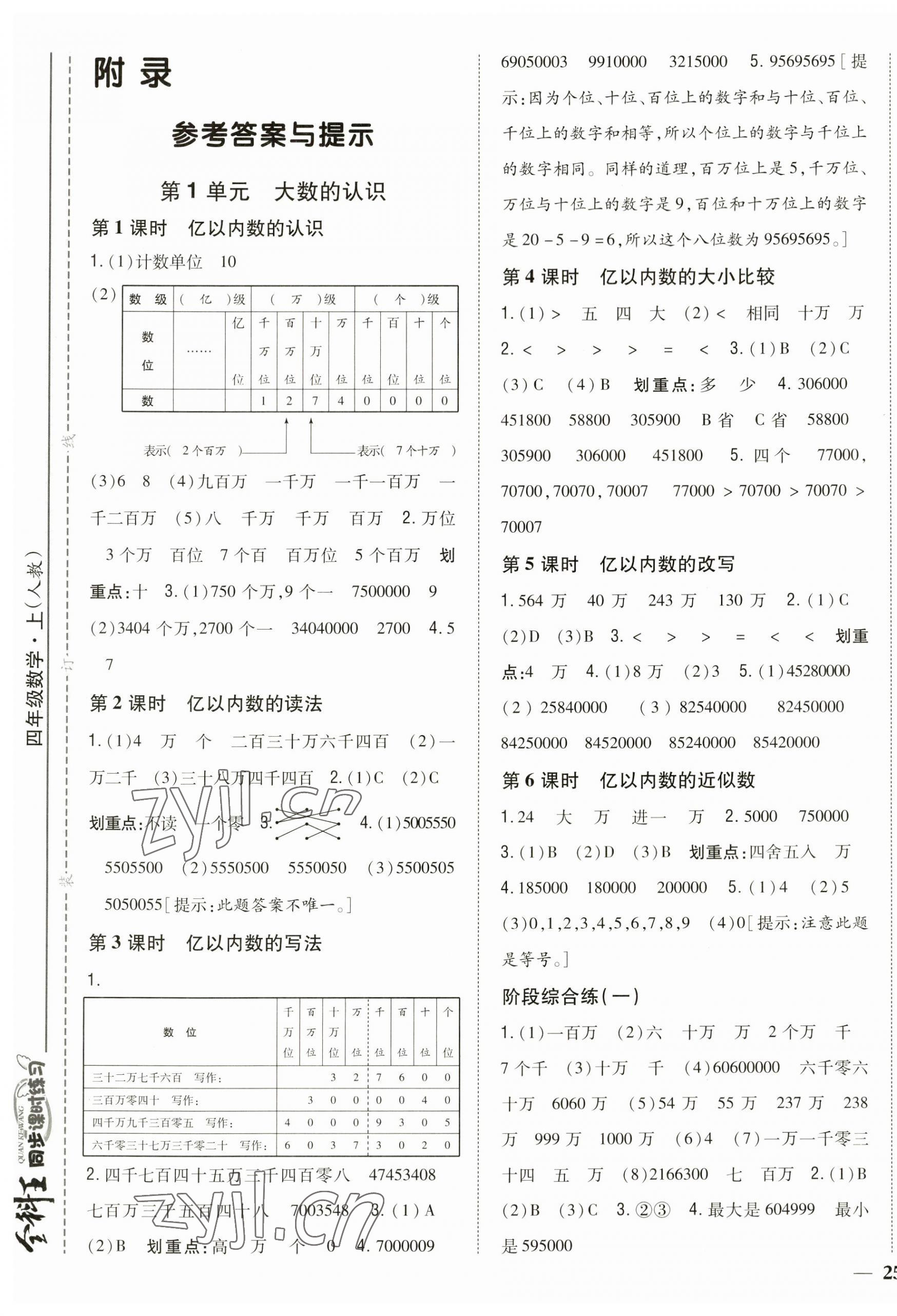 2023年全科王同步课时练习四年级数学上册人教版 参考答案第1页