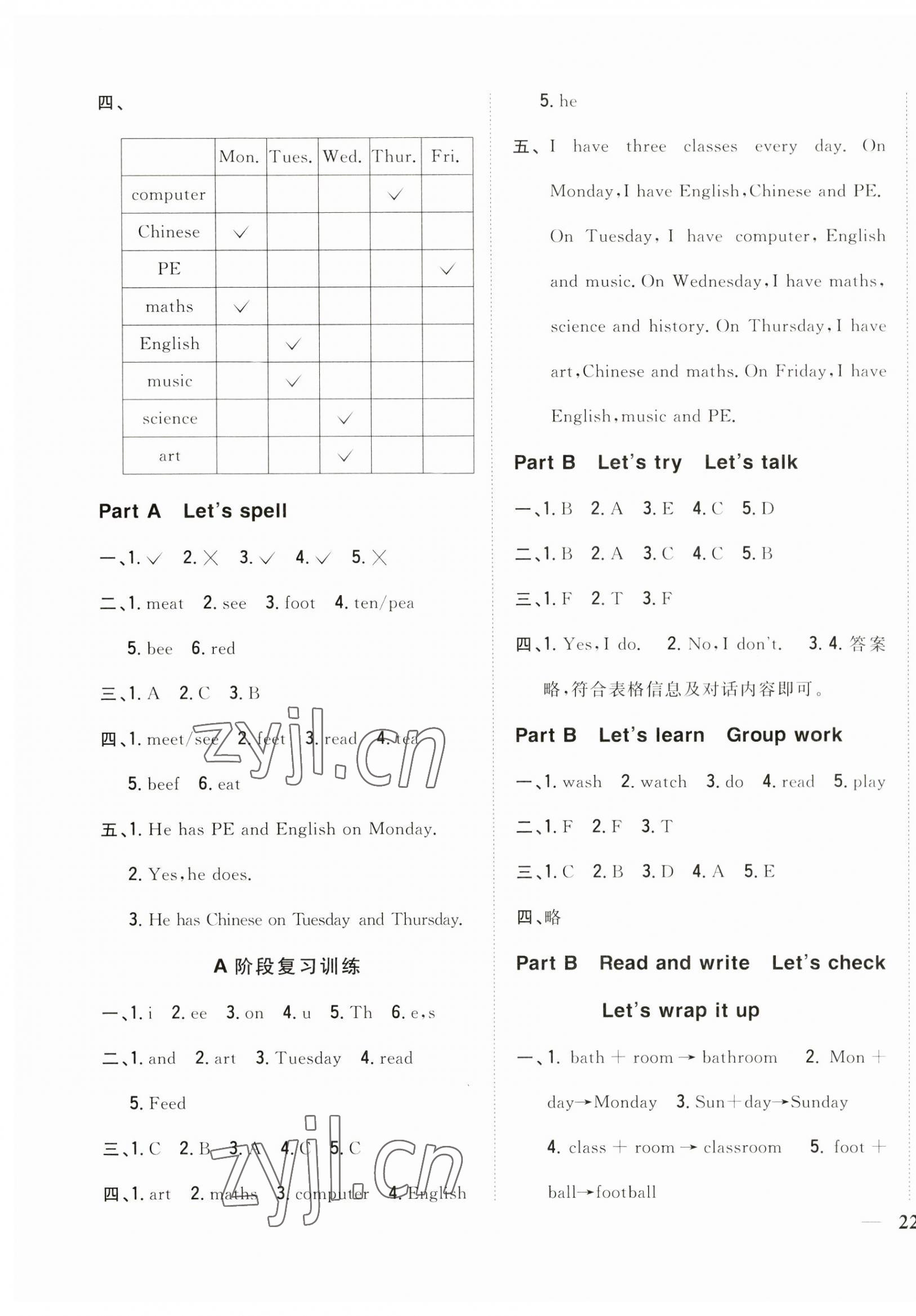 2023年全科王同步課時練習五年級英語上冊人教版 參考答案第3頁