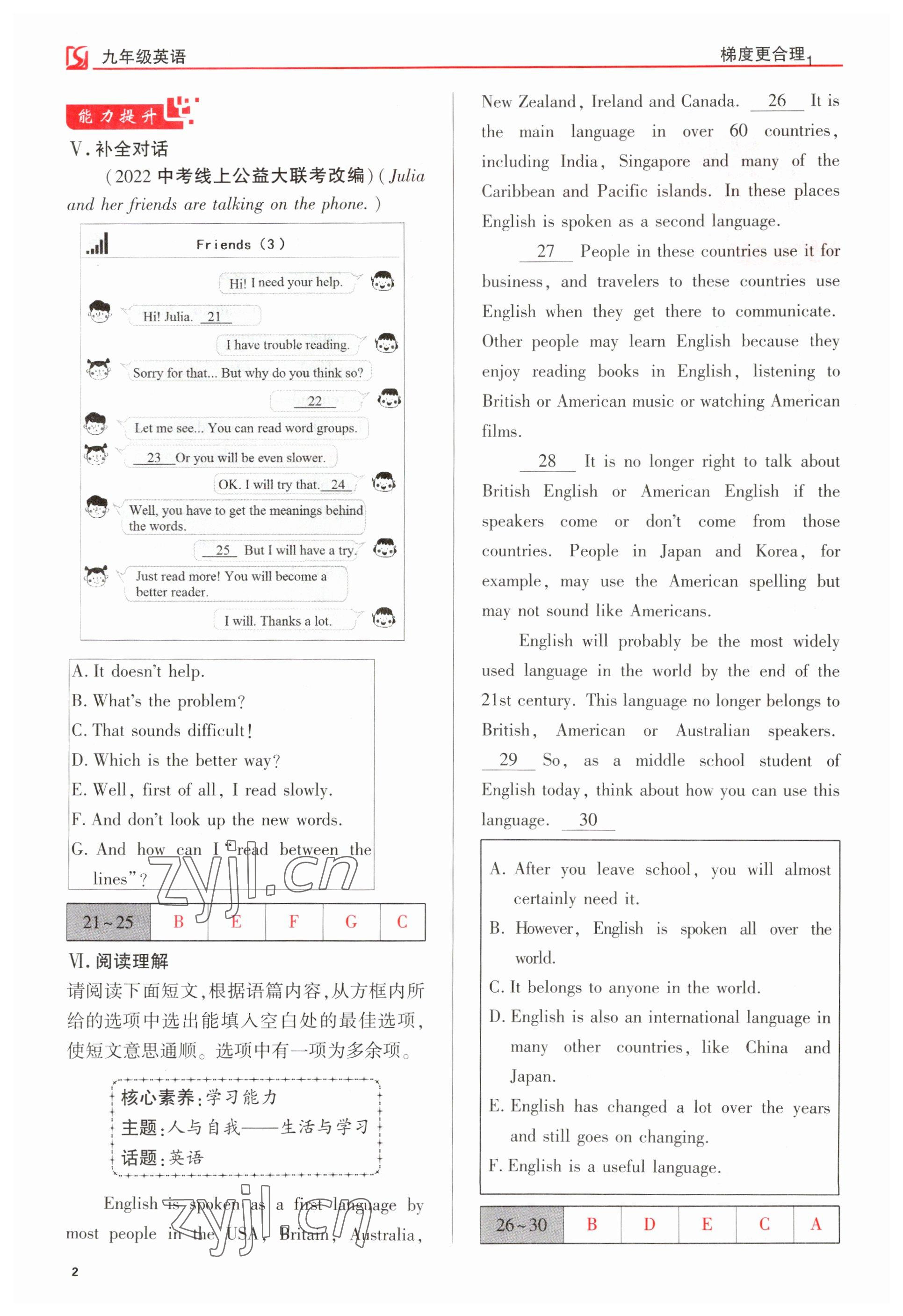 2023年畅行课堂九年级英语上册人教版山西专版 参考答案第2页