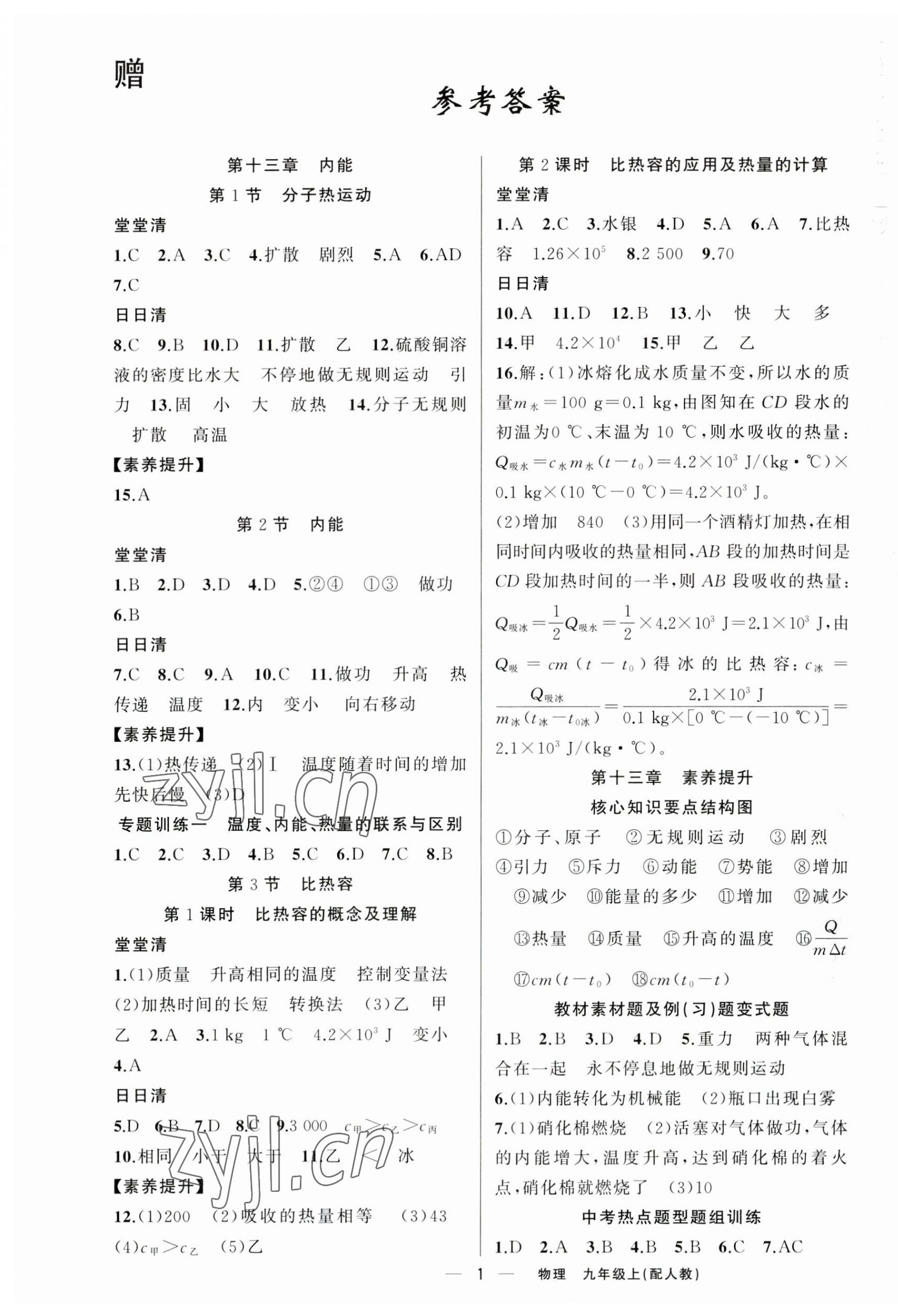 2023年四清导航九年级物理上册人教版 第1页