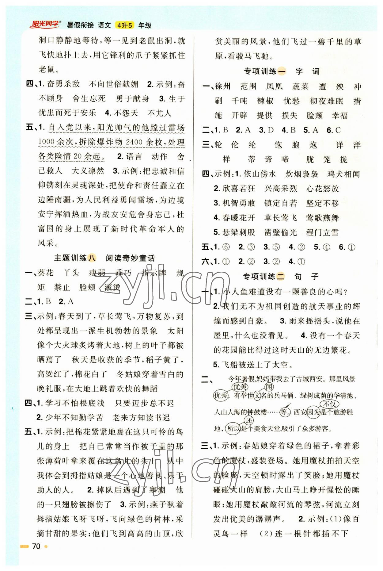 2023年陽(yáng)光同學(xué)暑假銜接四升五年級(jí)語(yǔ)文 參考答案第3頁(yè)