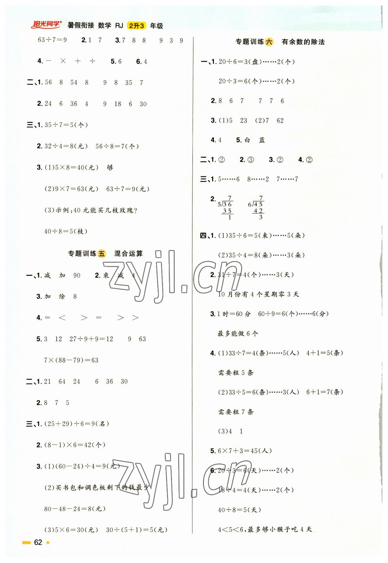 2023年陽光同學暑假銜接二升三年級數學人教版 第2頁