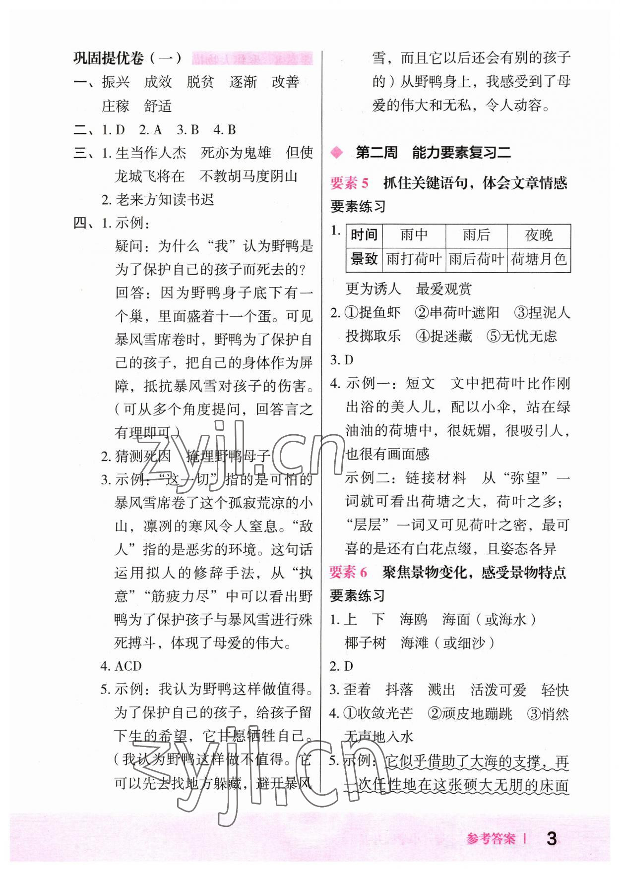 2023年木頭馬暑假一本通四年級(jí)語(yǔ)文 參考答案第3頁(yè)