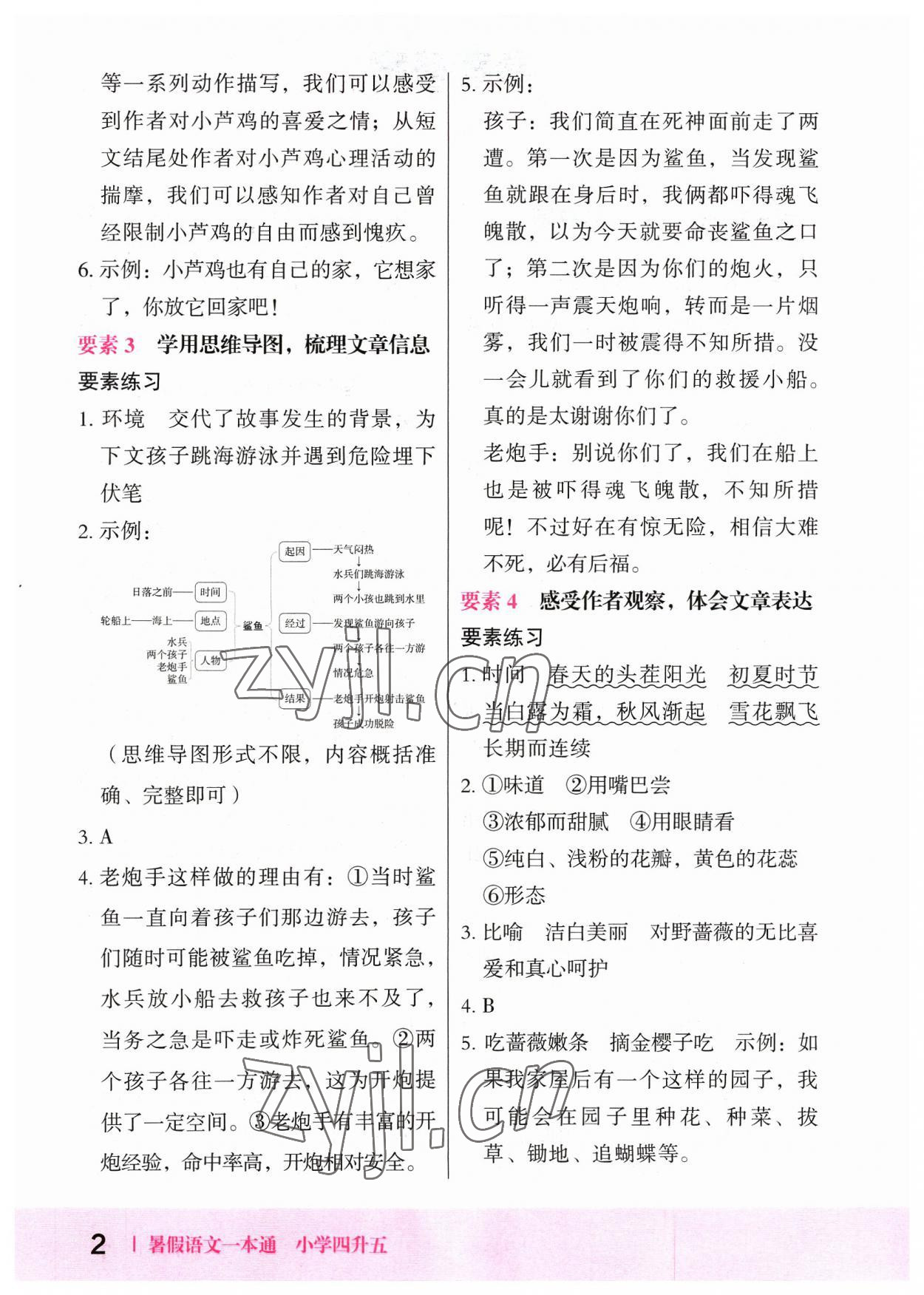 2023年木头马暑假一本通四年级语文 参考答案第2页