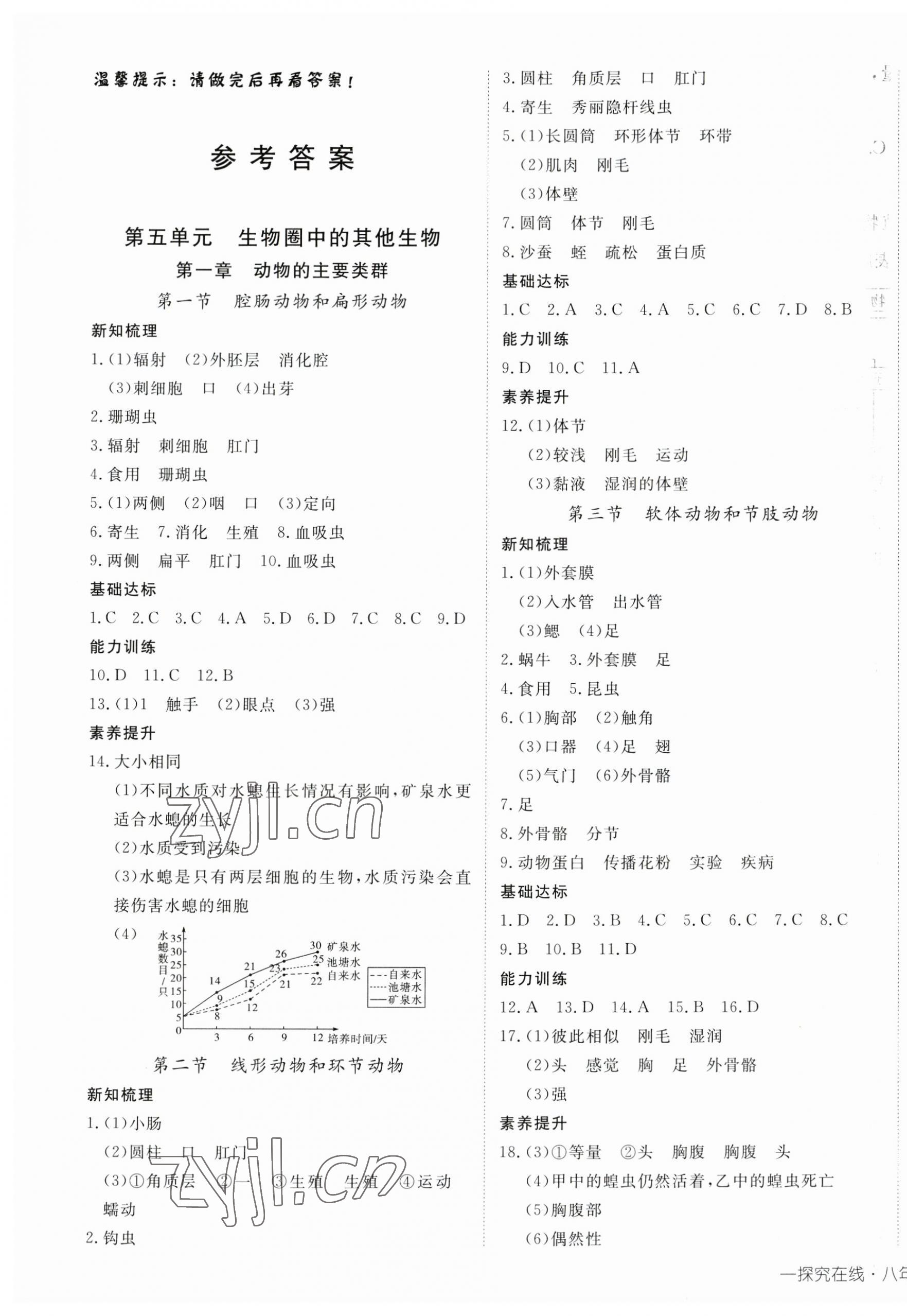 2023年探究在线高效课堂八年级生物上册人教版 参考答案第1页