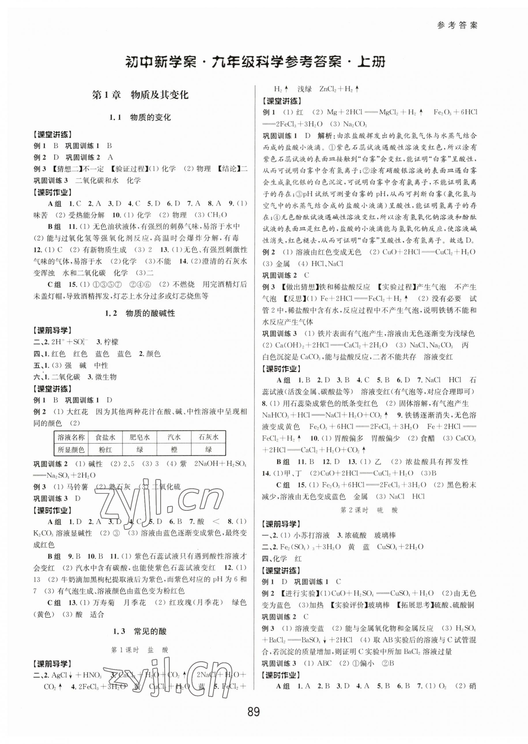 2023年初中新學(xué)案優(yōu)化與提高九年級(jí)科學(xué)全一冊(cè)浙教版 第1頁