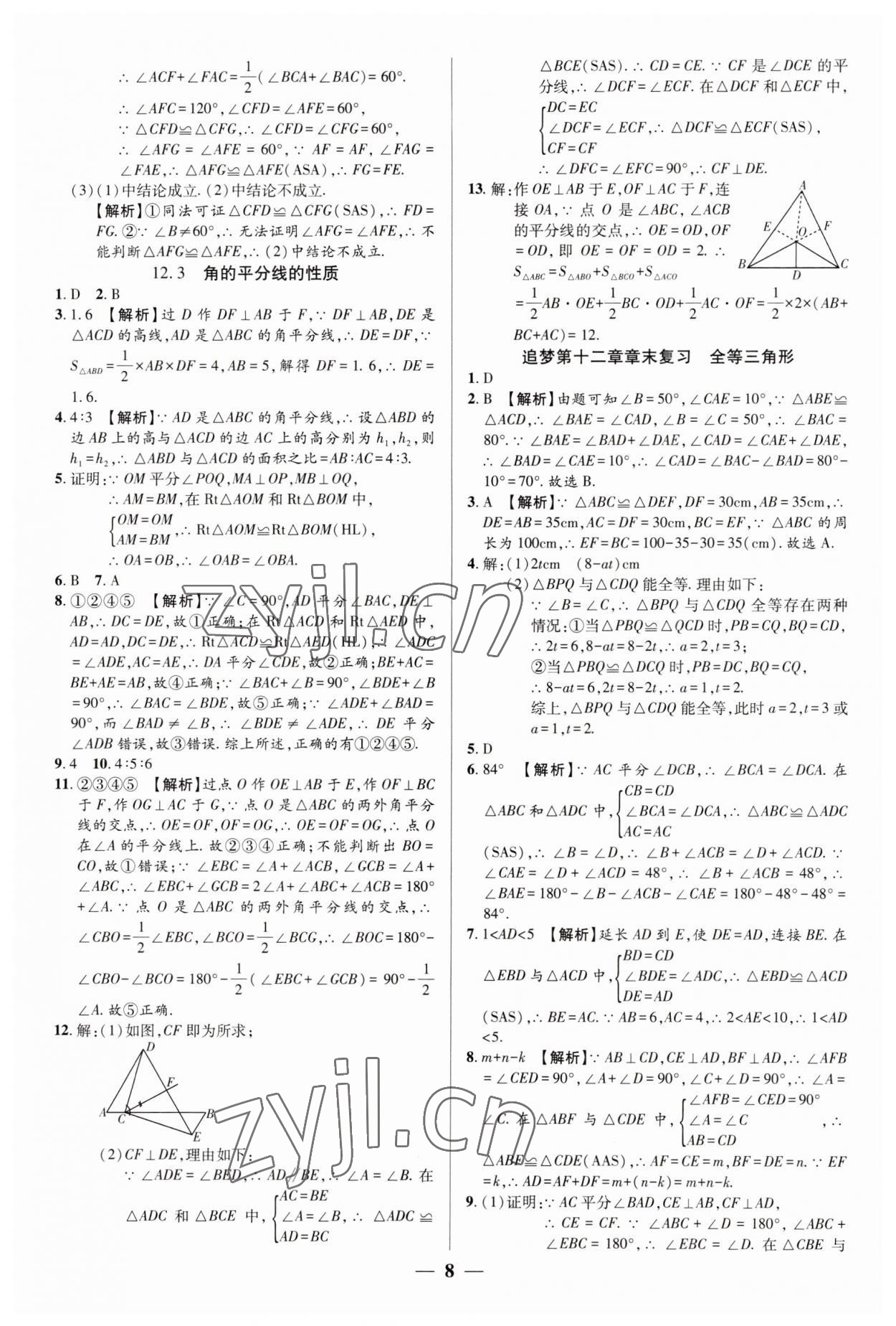 2023年追夢之旅大先生八年級數學上冊人教版河南專版 參考答案第8頁