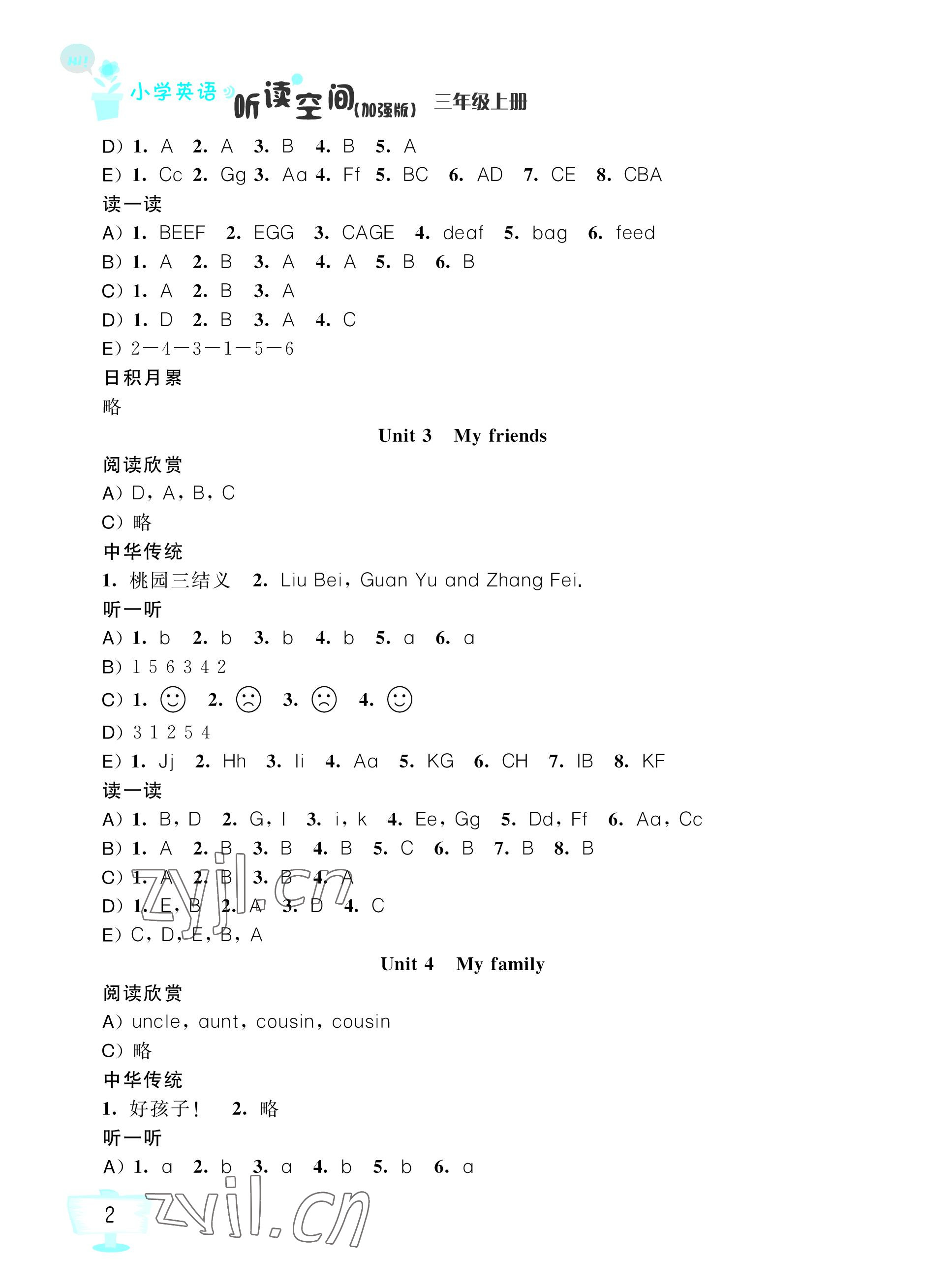 2023年英语听读空间三年级上册加强版 参考答案第2页