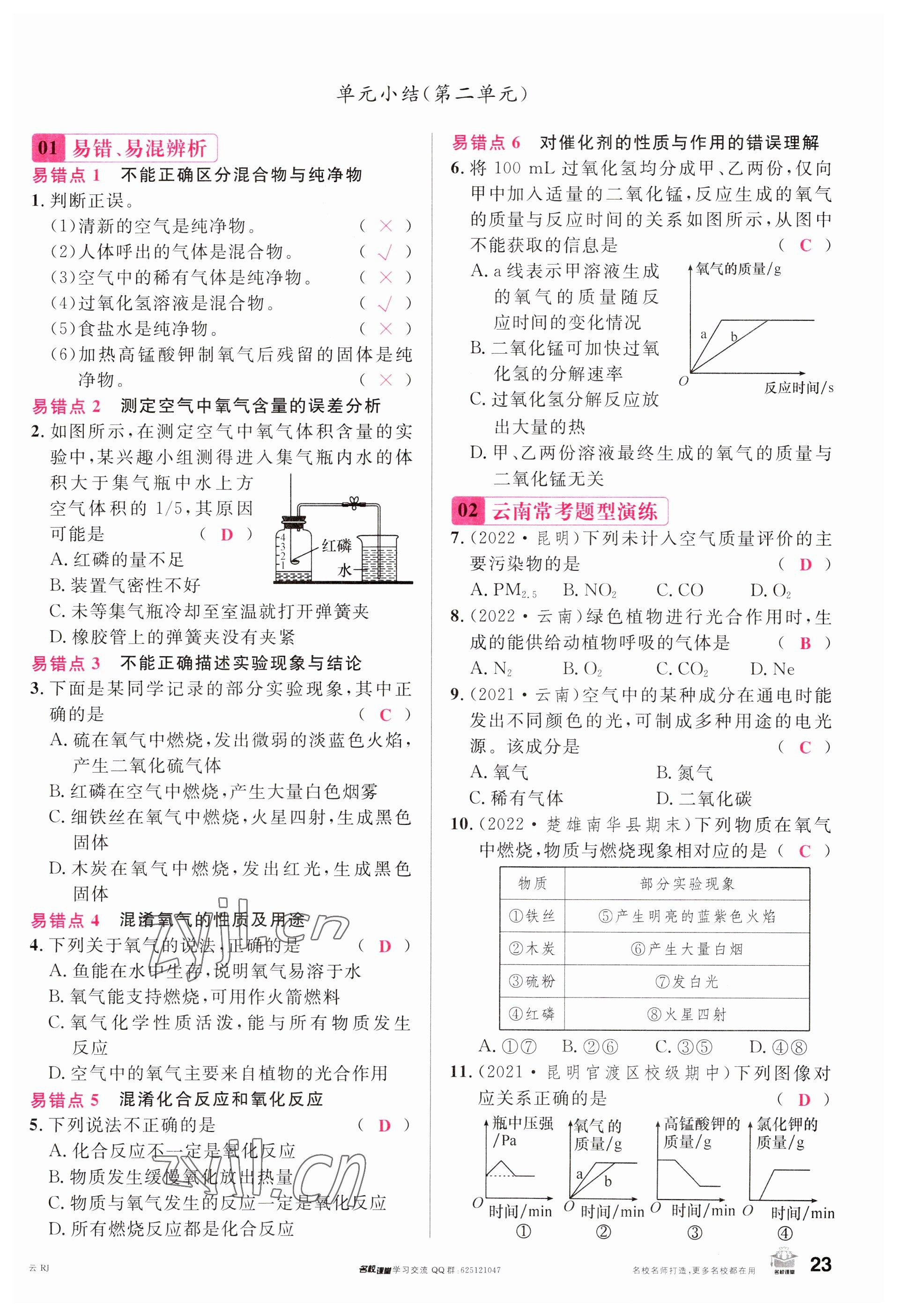 2023年名校課堂九年級(jí)化學(xué)全一冊(cè)人教版云南專版 參考答案第23頁(yè)