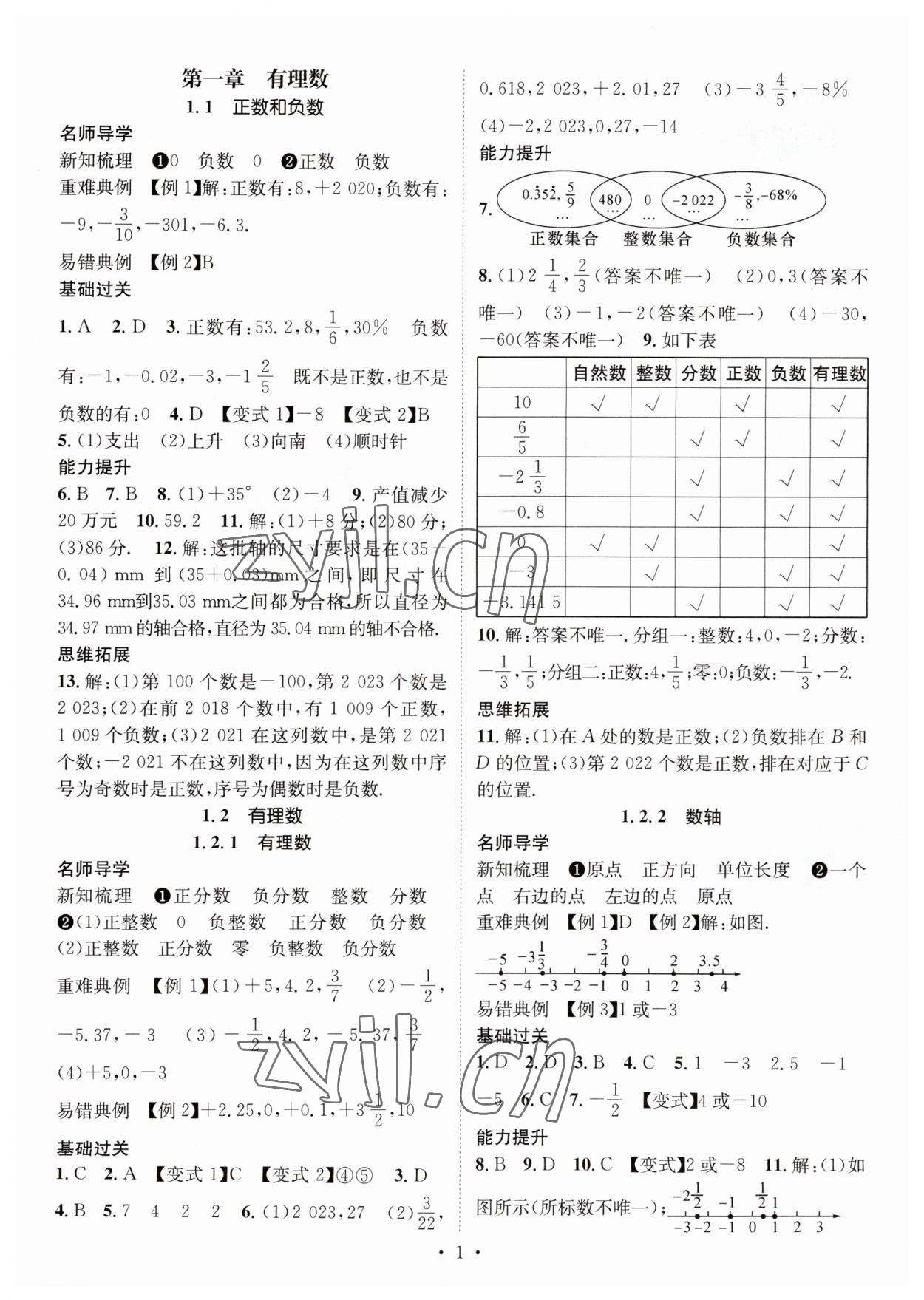 2023年名师测控七年级数学上册人教版 第1页