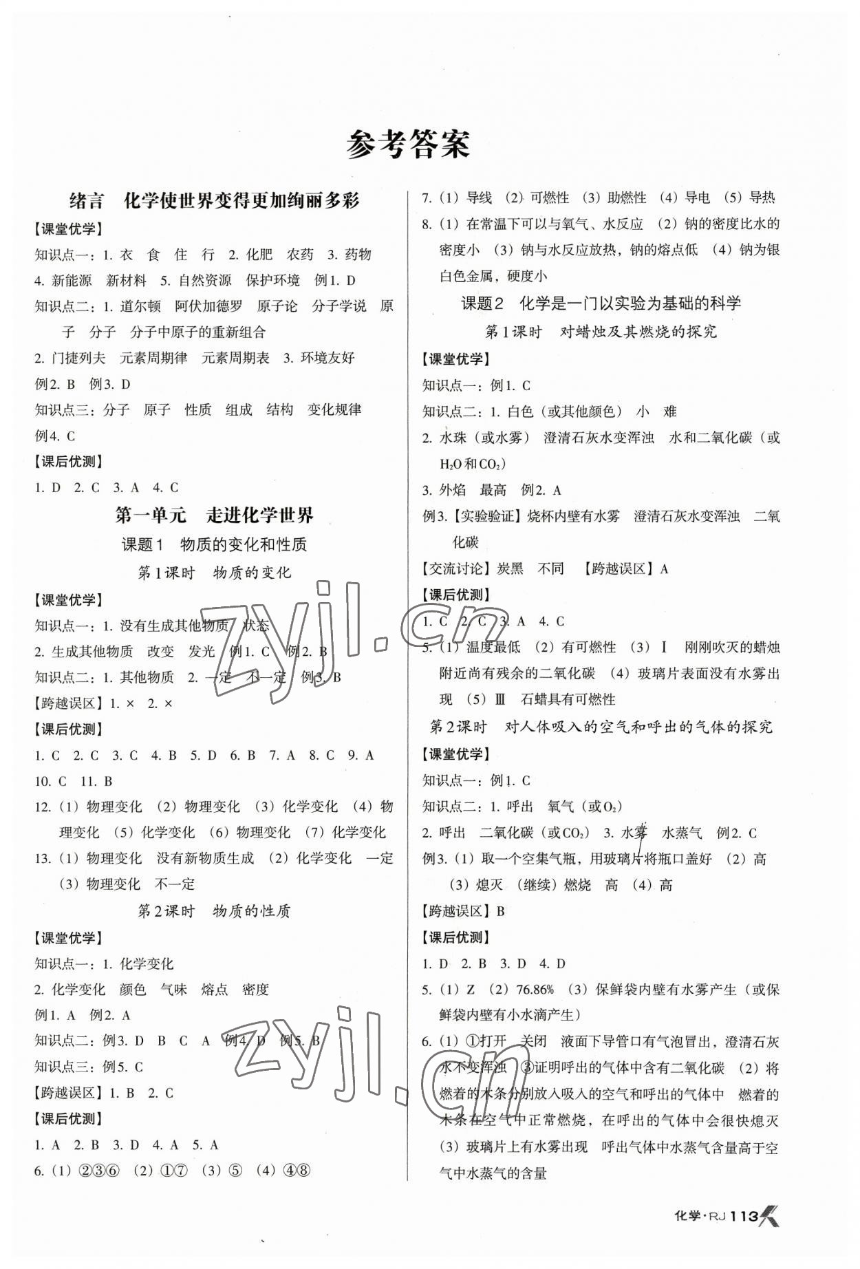 2023年全优点练课计划九年级化学上册人教版 第1页