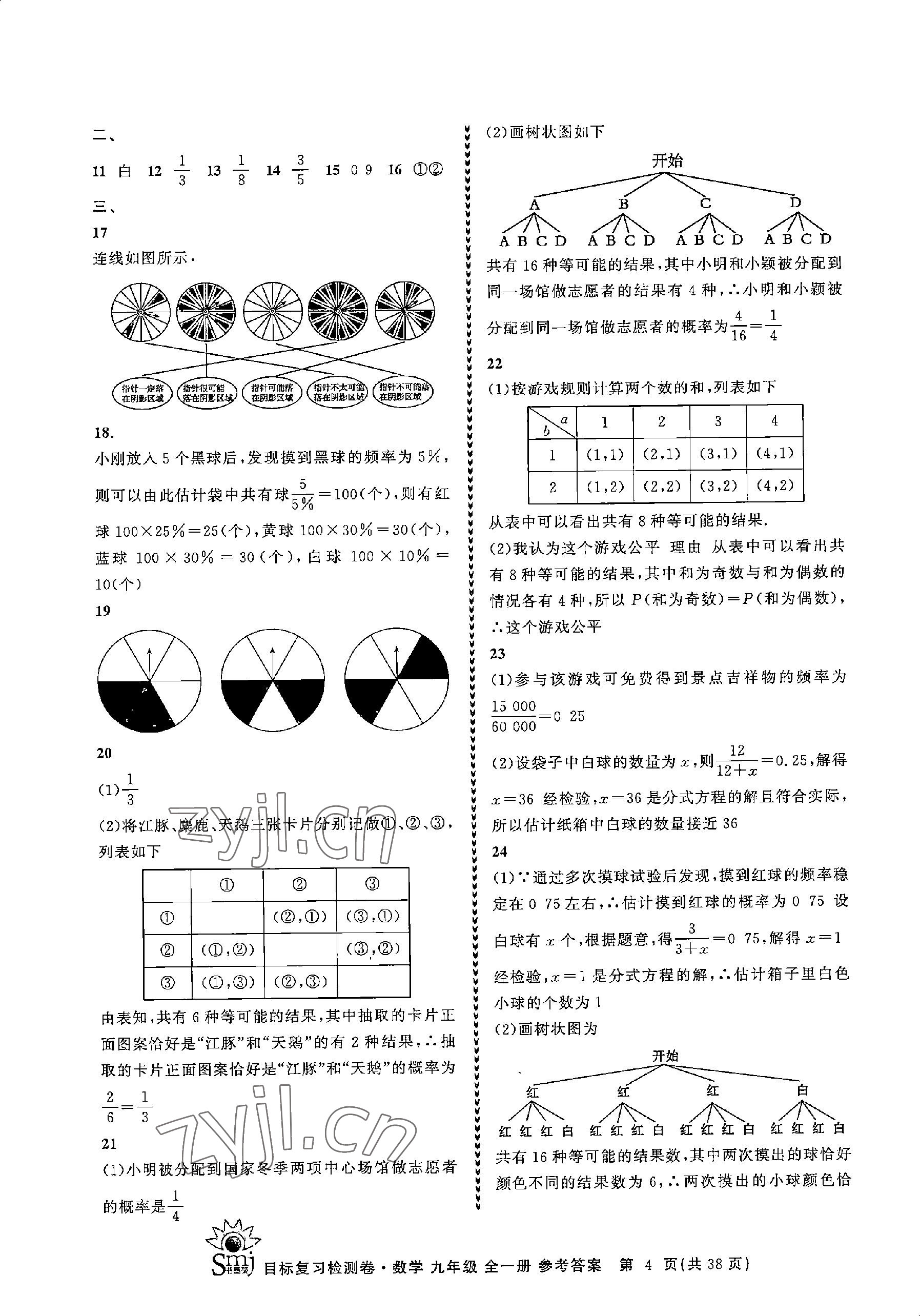 2023年目標(biāo)復(fù)習(xí)檢測(cè)卷九年級(jí)數(shù)學(xué)全一冊(cè)浙教版 參考答案第4頁(yè)