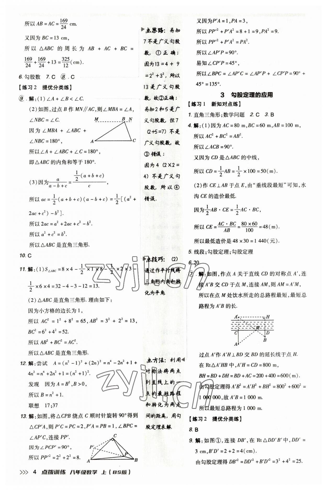 2023年點撥訓練八年級數(shù)學上冊北師大版 參考答案第3頁