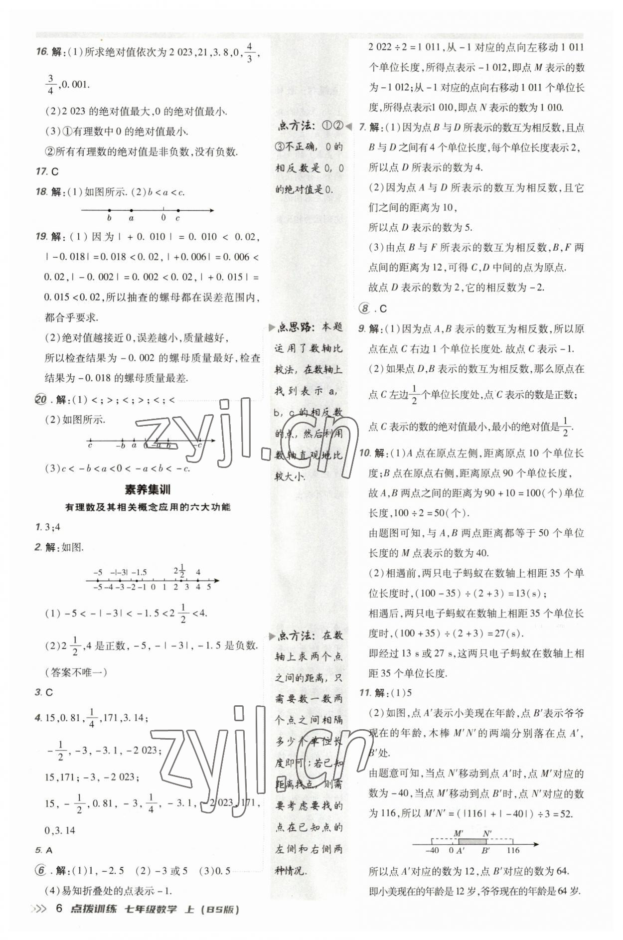 2023年點(diǎn)撥訓(xùn)練七年級數(shù)學(xué)上冊北師大版 參考答案第5頁