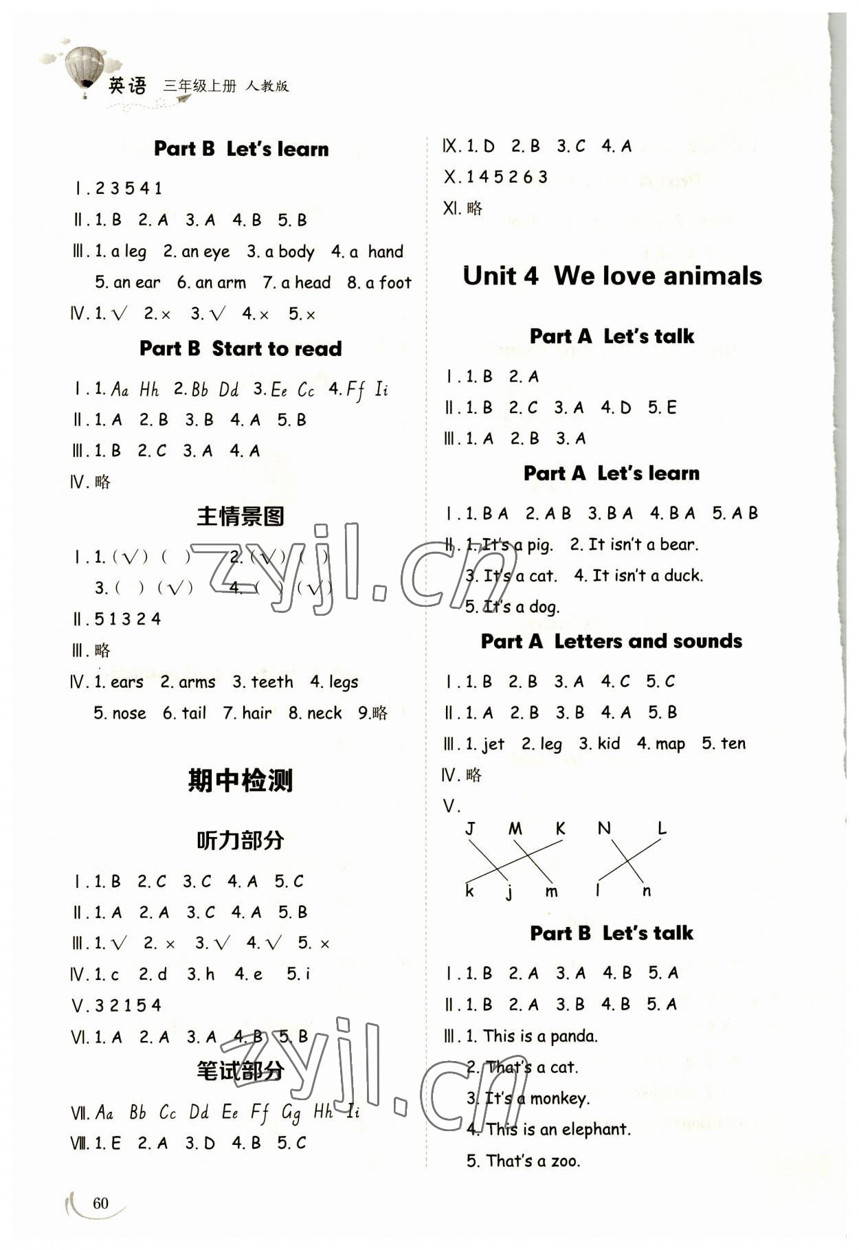 2023年小學同步練習冊三年級英語上冊人教版山東科學技術出版社 參考答案第3頁