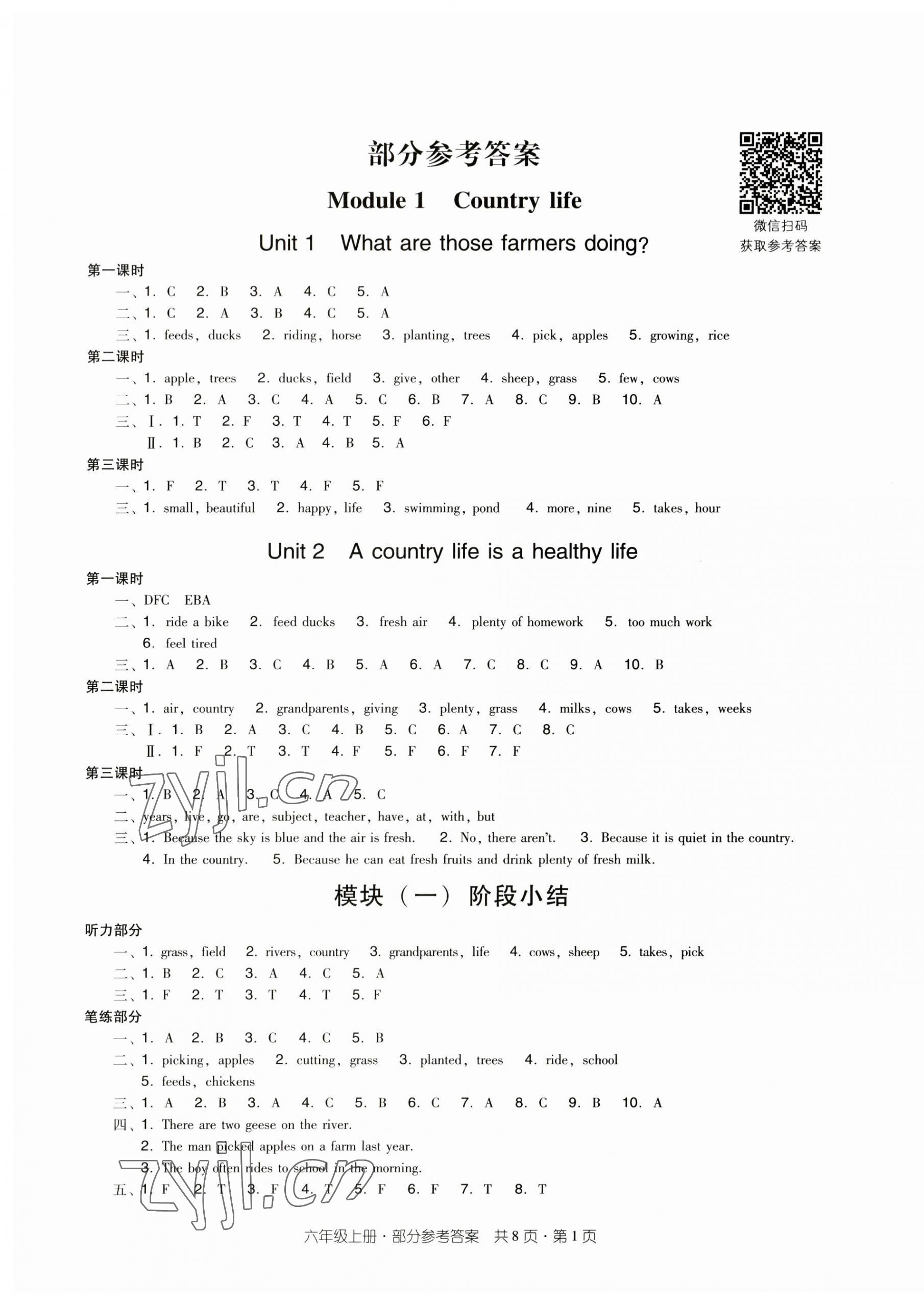 2023年雙基同步導(dǎo)學(xué)導(dǎo)練六年級英語上冊教科版廣州專版 參考答案第1頁