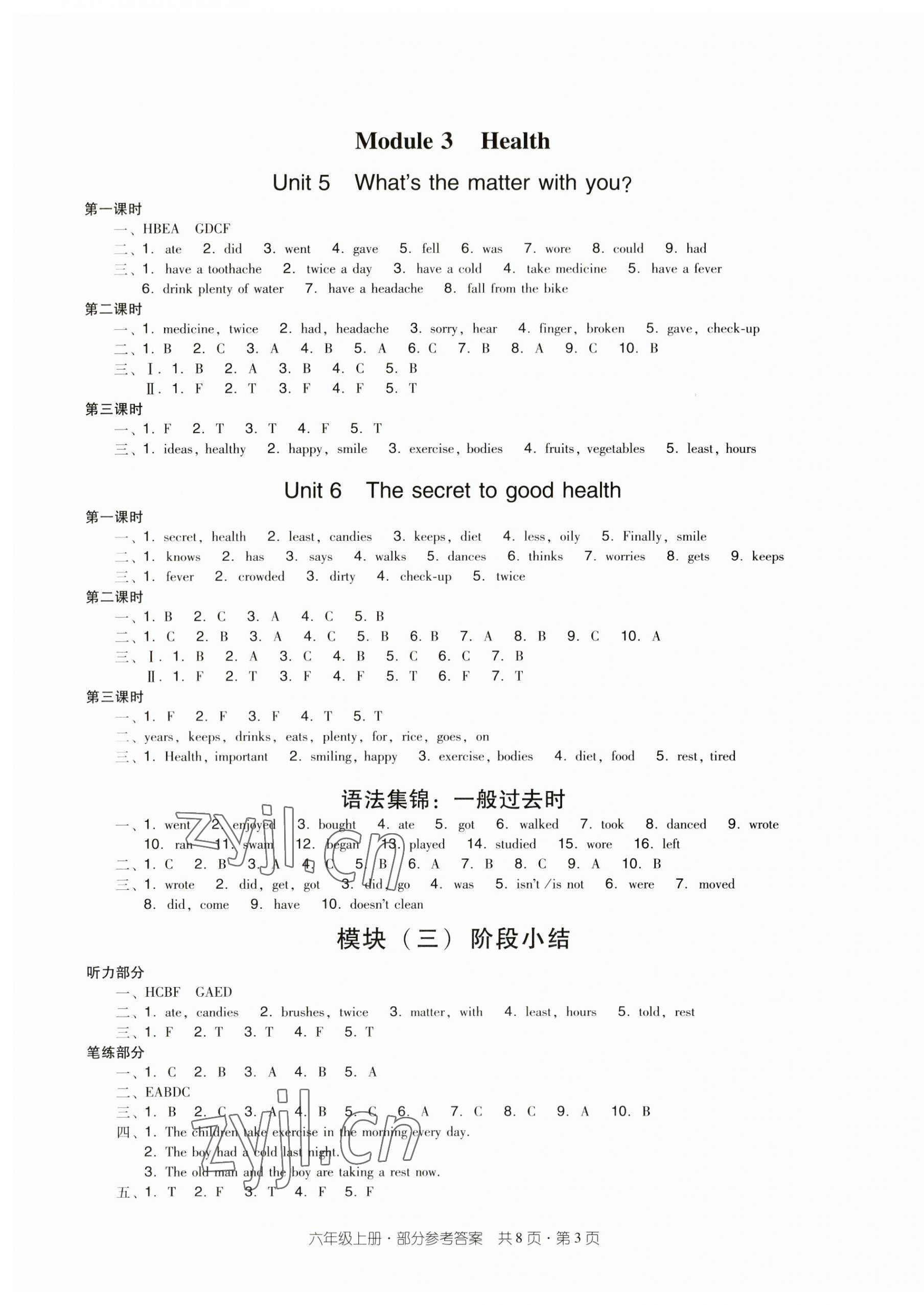 2023年双基同步导学导练六年级英语上册教科版广州专版 参考答案第3页