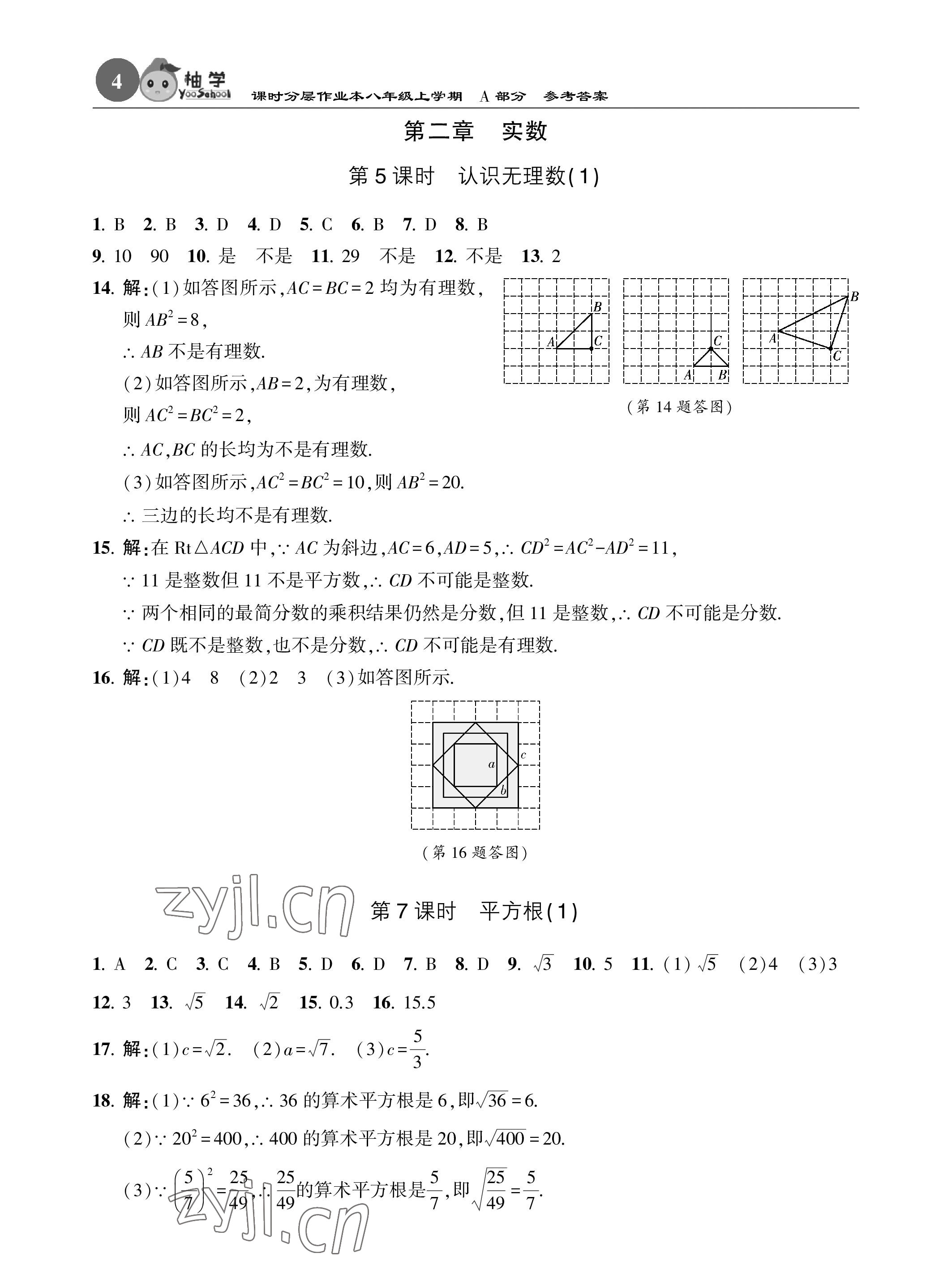 2023年课时分层作业本八年级数学上册北师大版 参考答案第4页