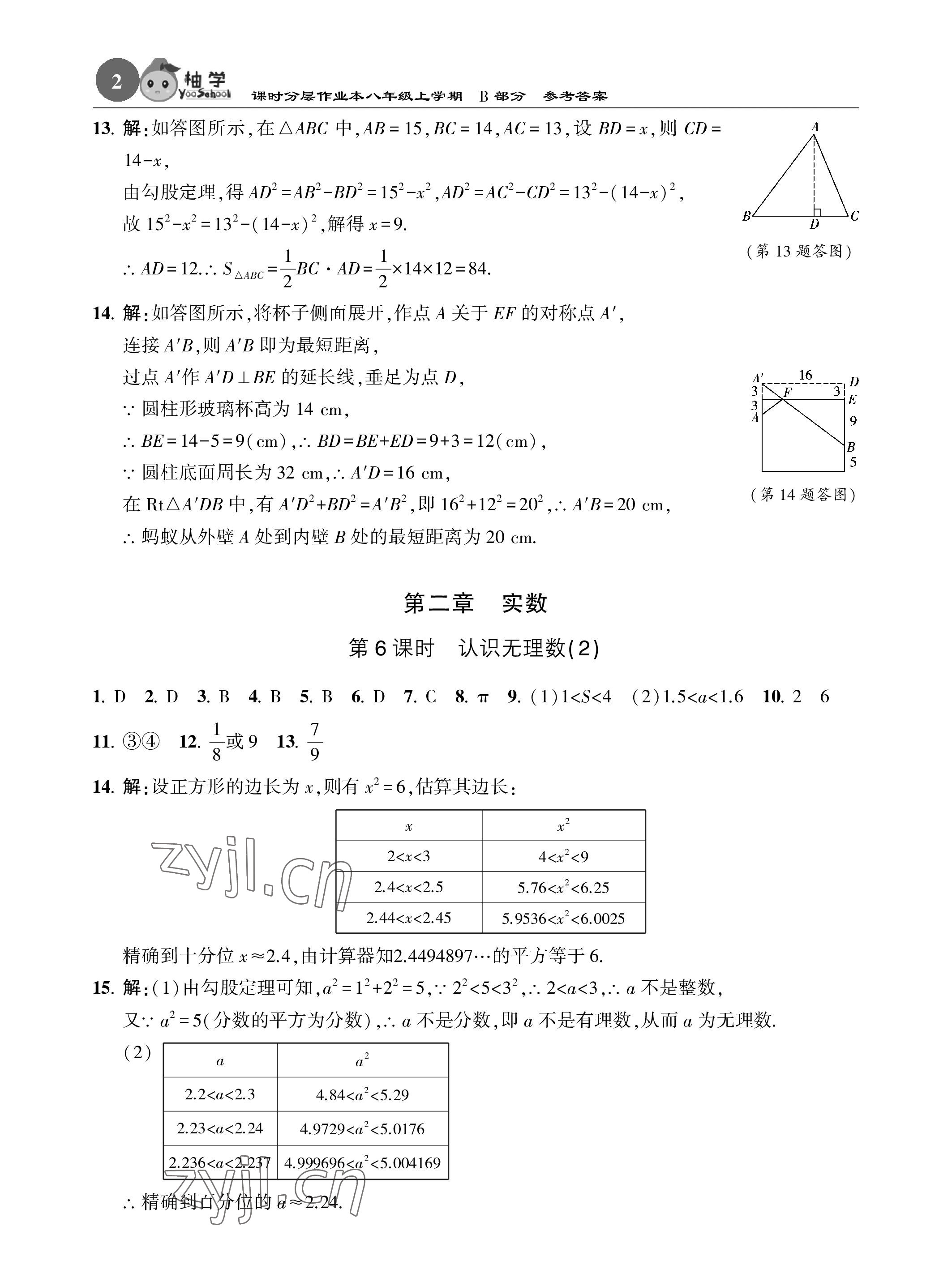 2023年课时分层作业本八年级数学上册北师大版 参考答案第2页