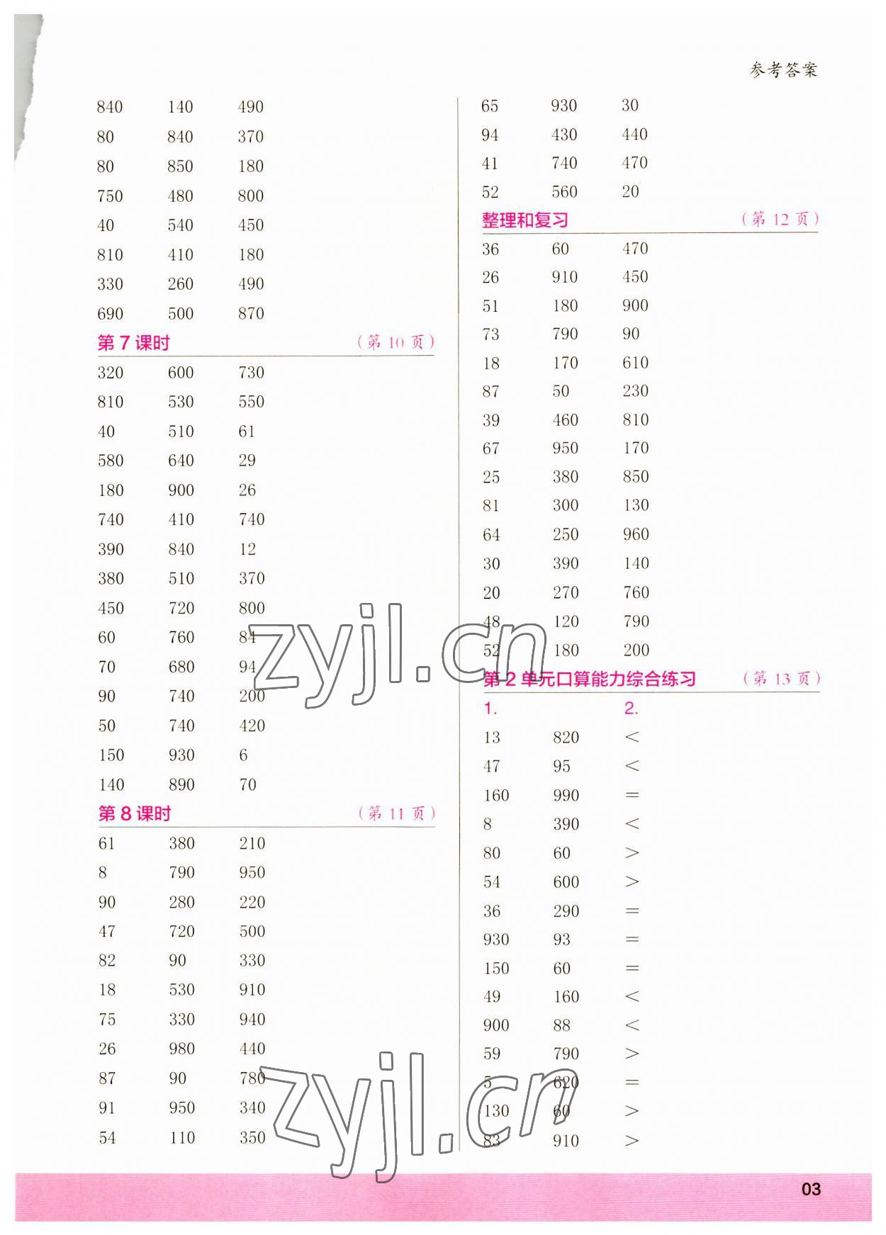 2023年口算小状元口算速算天天练三年级数学上册 第3页