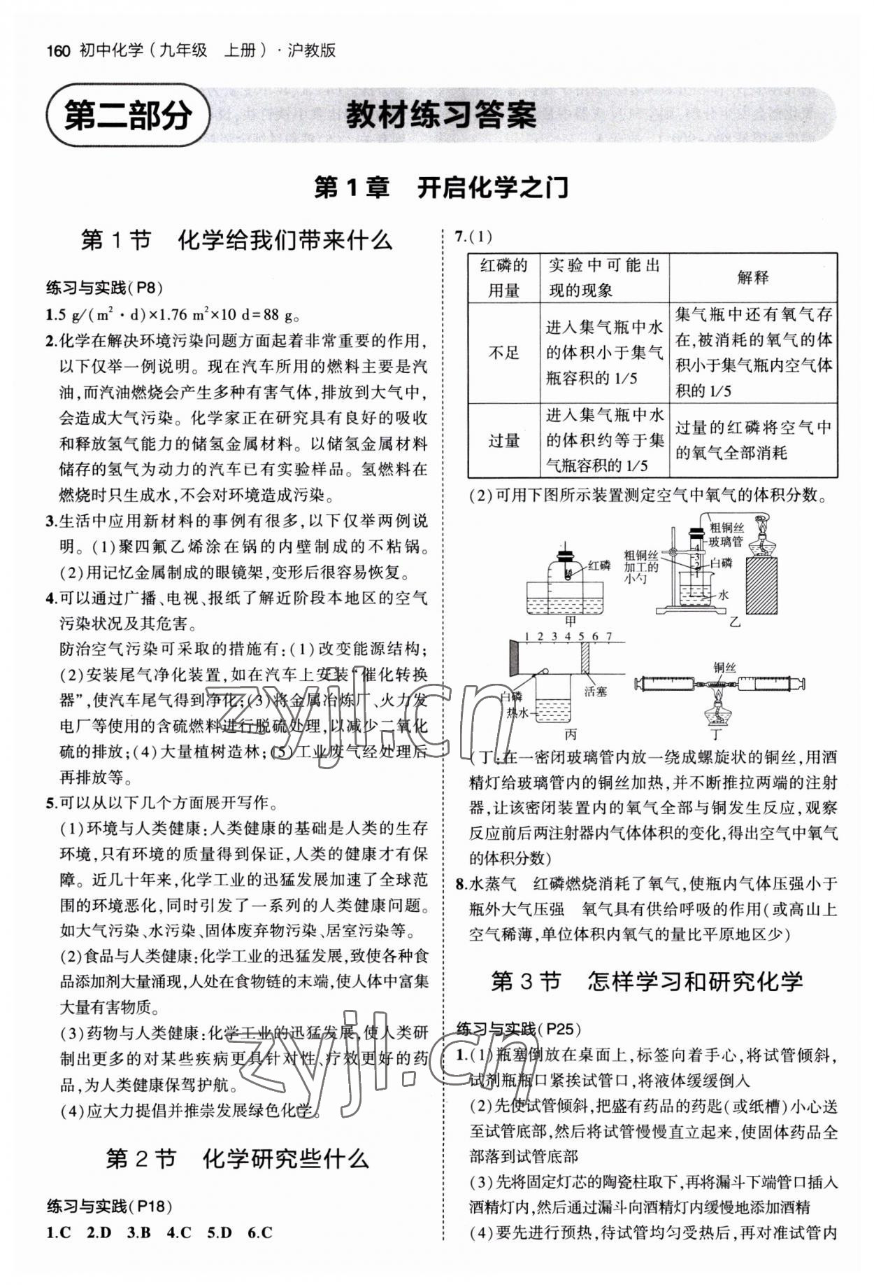 2023年教材課本九年級化學(xué)上冊滬教版 參考答案第1頁