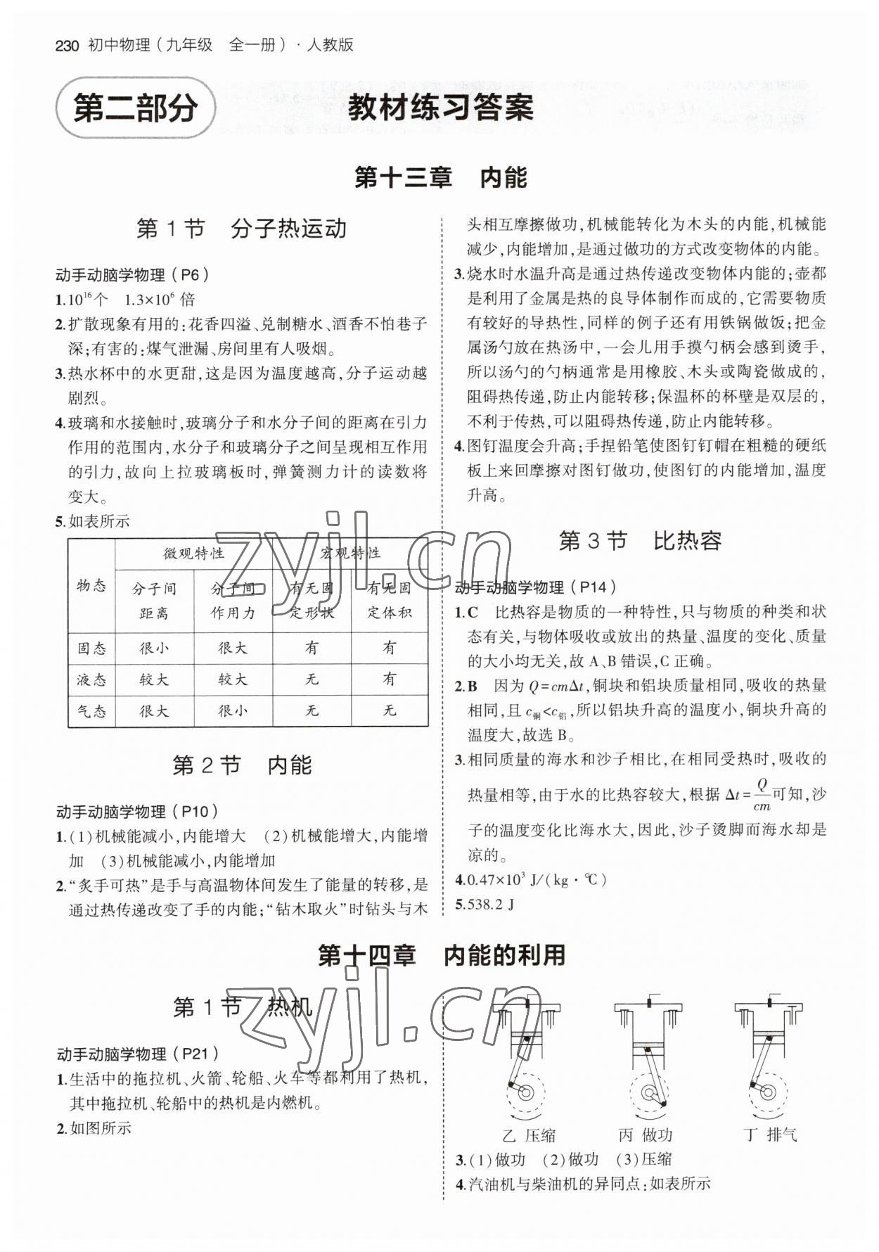 2023年教材課本九年級物理全一冊人教版 參考答案第1頁