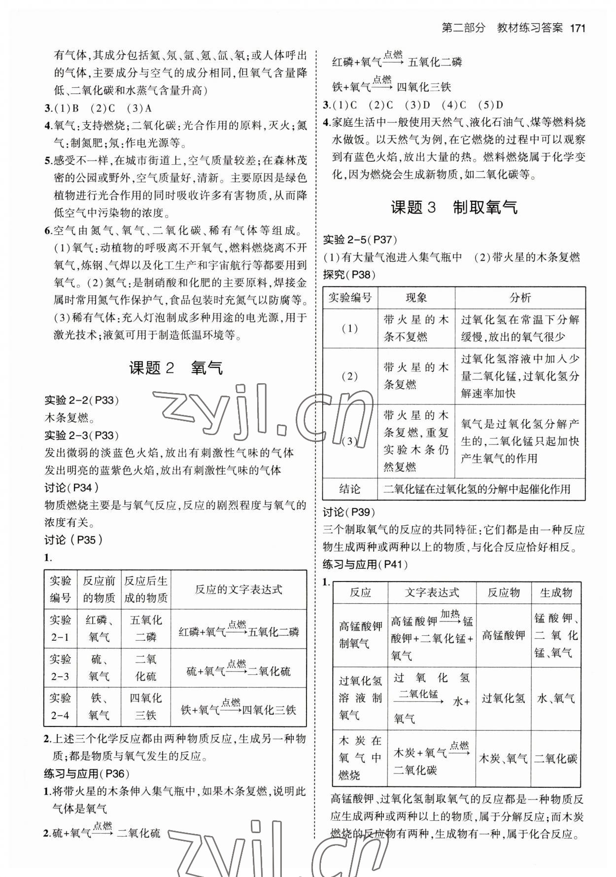 2023年教材課本九年級(jí)化學(xué)上冊(cè)人教版 參考答案第3頁(yè)