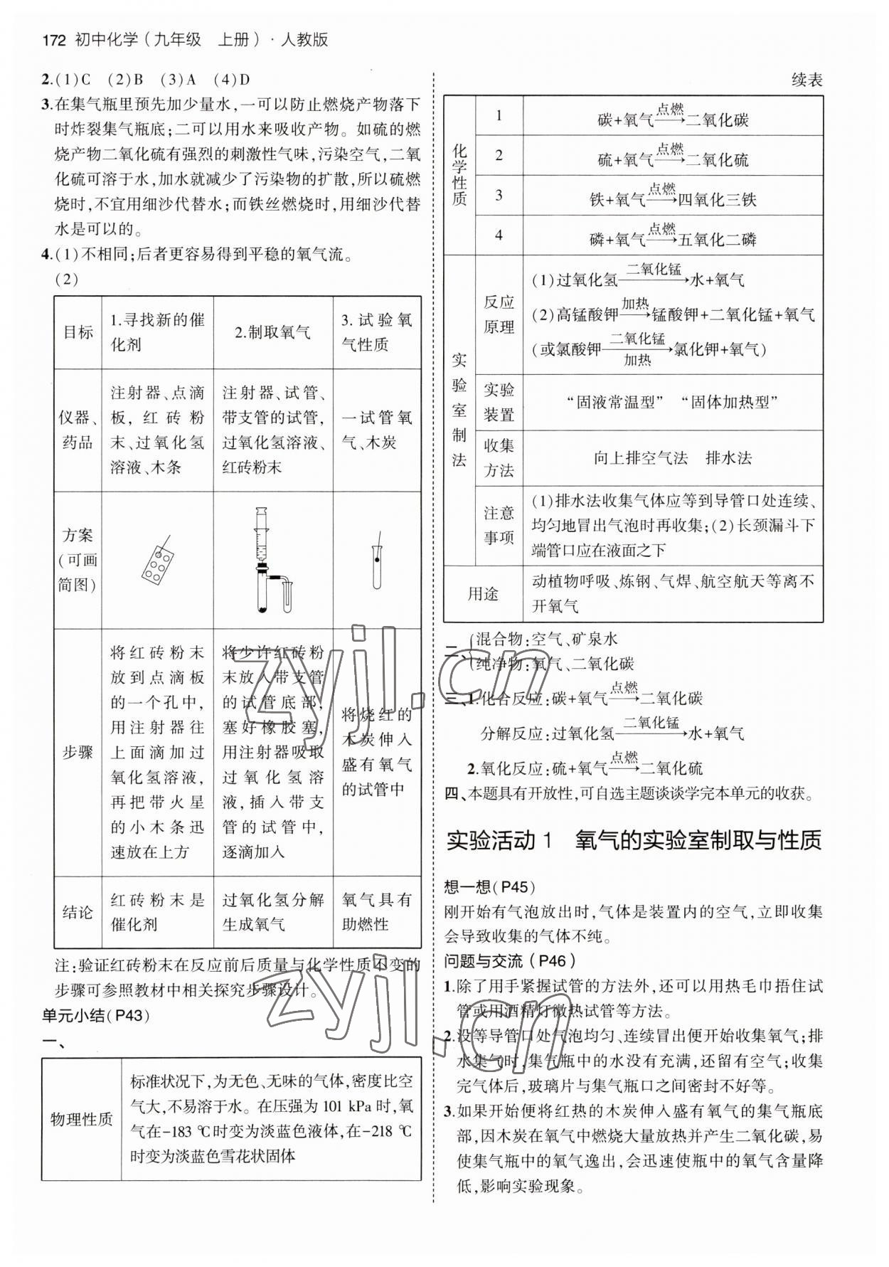 2023年教材課本九年級化學上冊人教版 參考答案第4頁