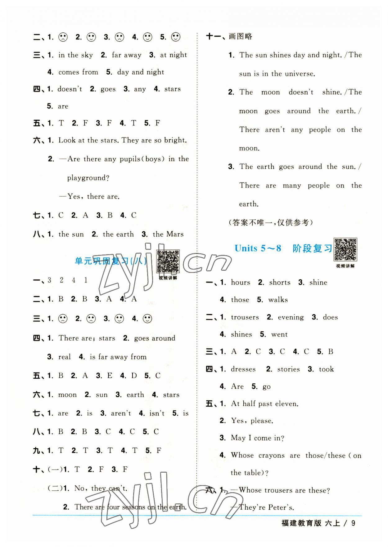 2023年陽光同學課時優(yōu)化作業(yè)六年級英語上冊福建教育版 第9頁