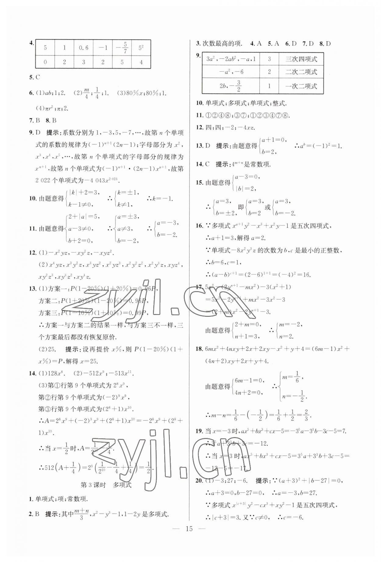 2023年走向名校七年級數(shù)學上冊人教版 參考答案第15頁