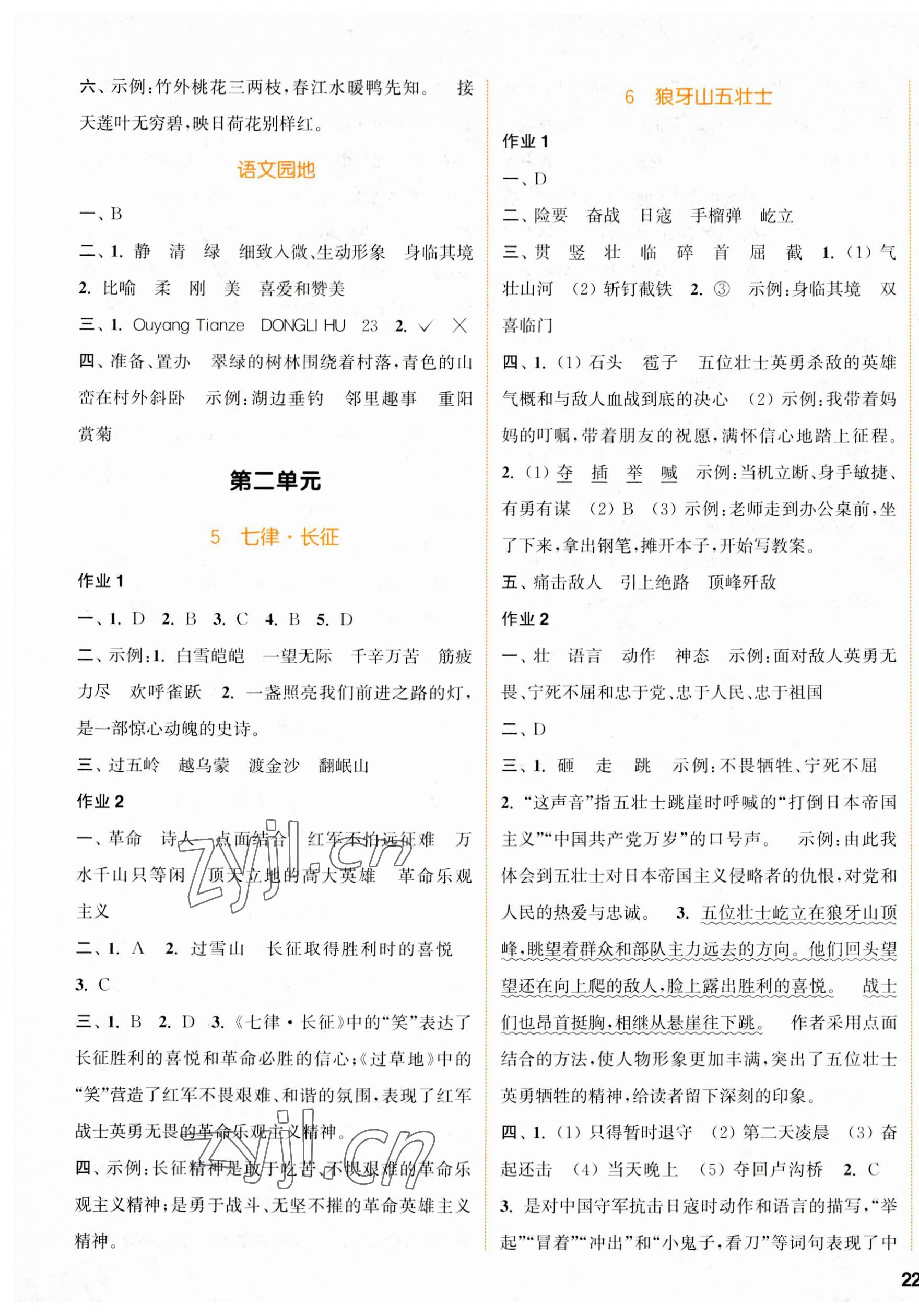 2023年通城學(xué)典課時作業(yè)本六年級語文上冊人教版浙江專版 參考答案第3頁