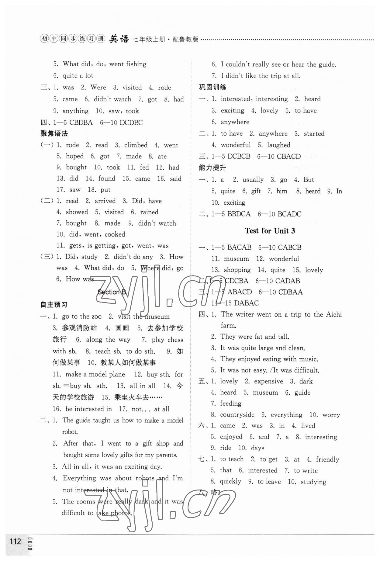 2023年同步练习册山东教育出版社七年级英语上册鲁教版54制 参考答案第4页