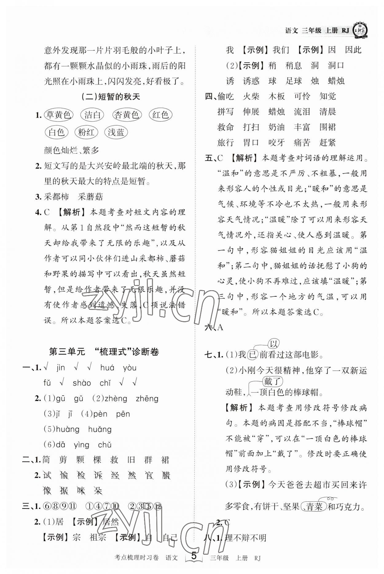 2023年王朝霞考点梳理时习卷三年级语文上册人教版 第5页