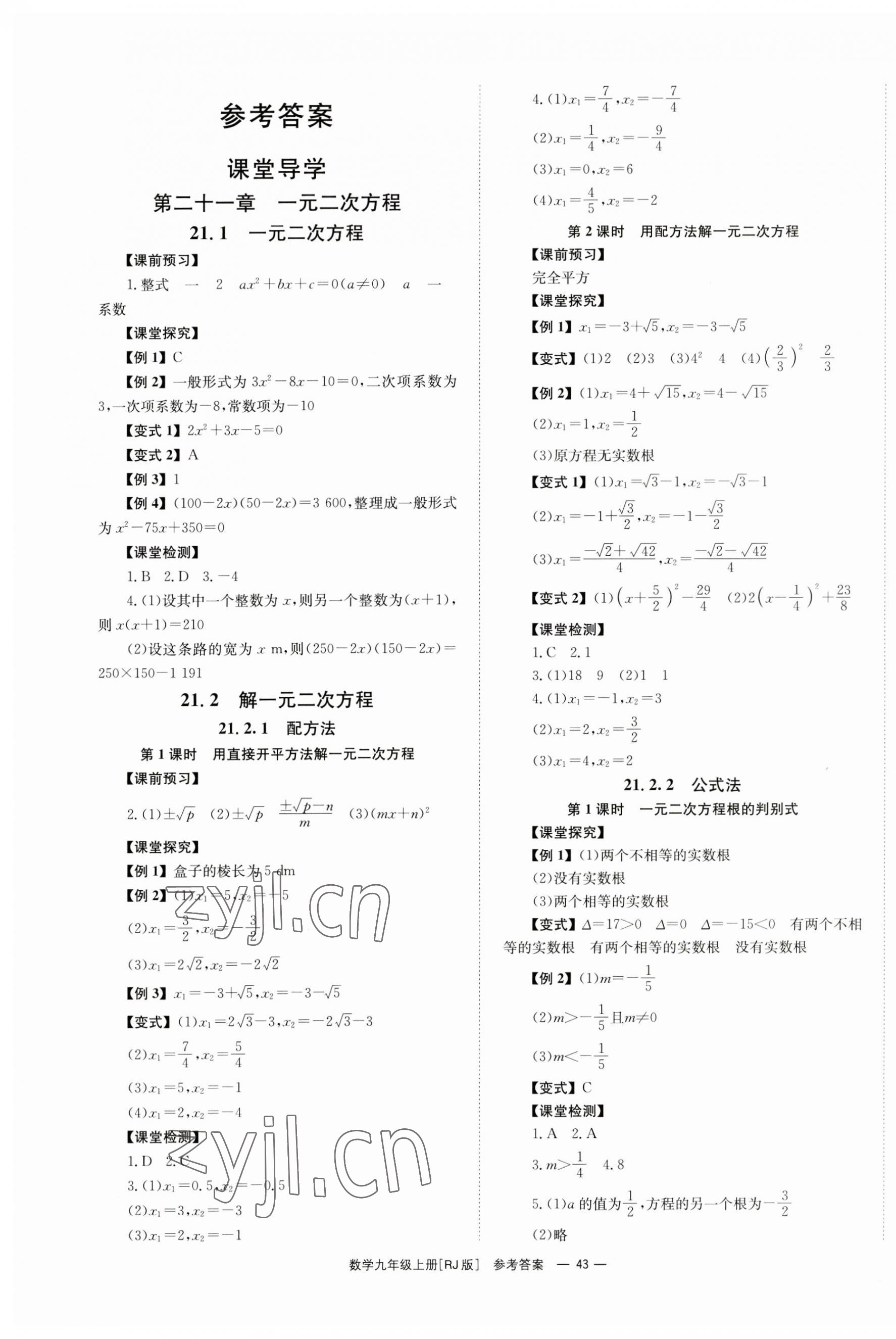 2023年全效學(xué)習(xí)同步學(xué)練測九年級數(shù)學(xué)上冊人教版 第1頁