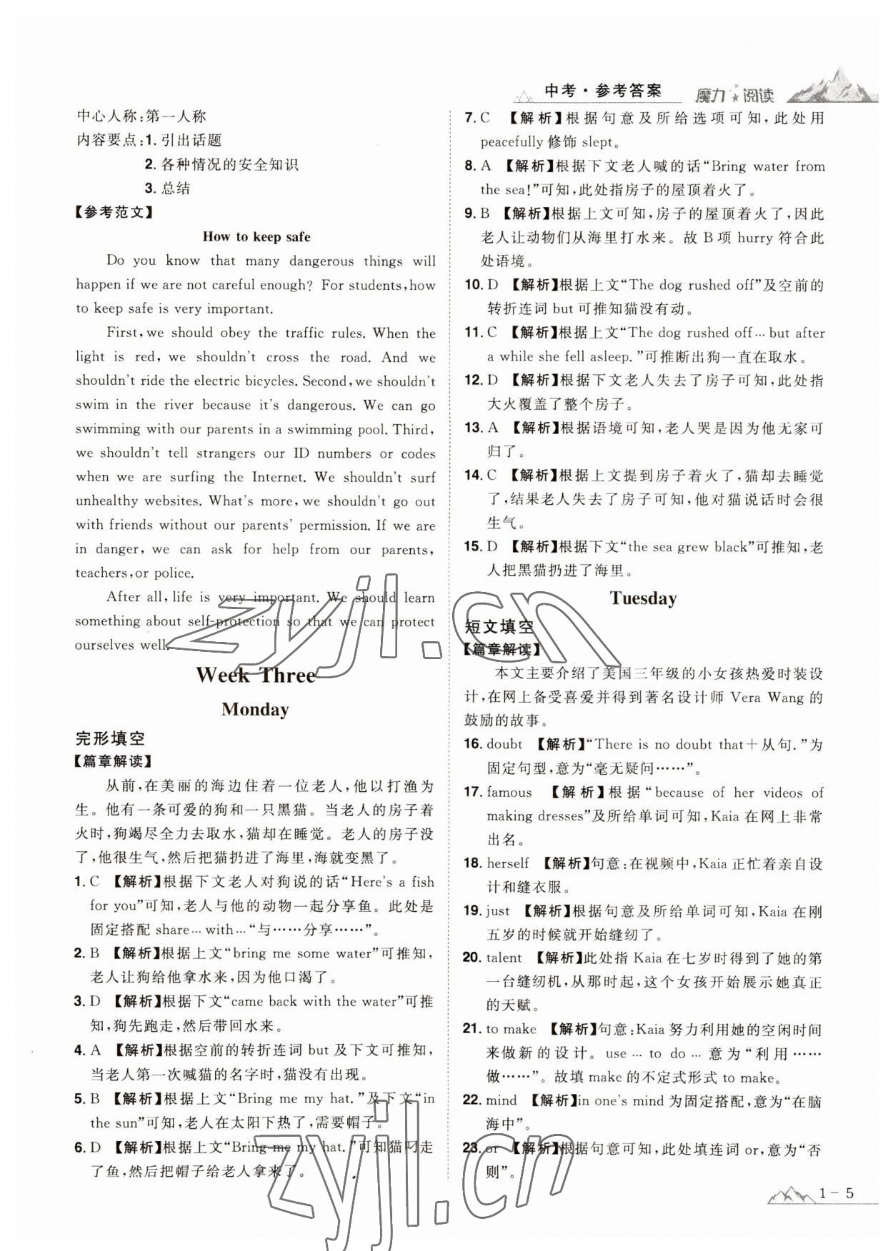 2023年魔力閱讀初中英語(yǔ)閱讀理解與完形填空九年級(jí)人教版 第5頁(yè)