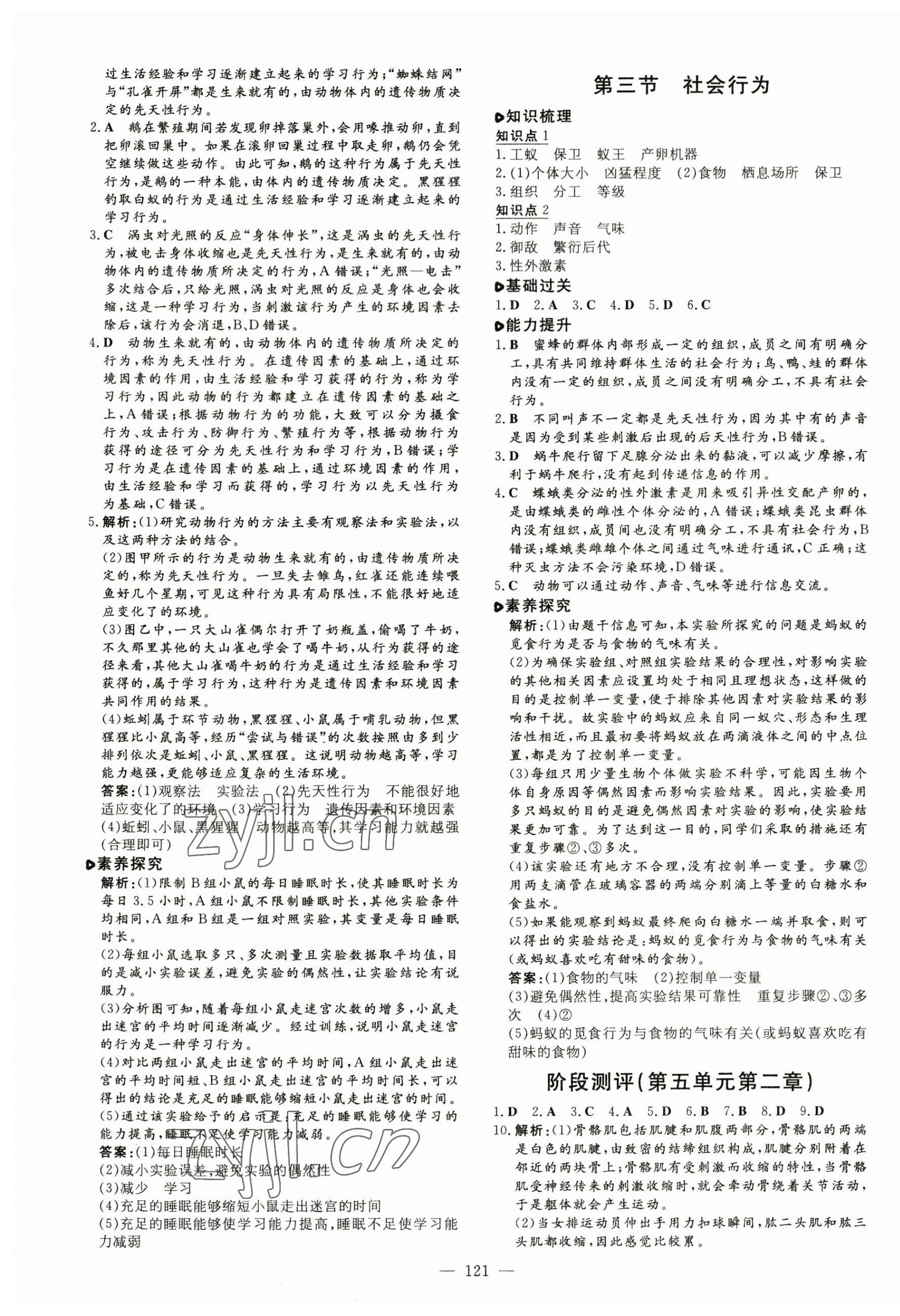 2023年練案八年級生物上冊人教版 參考答案第5頁