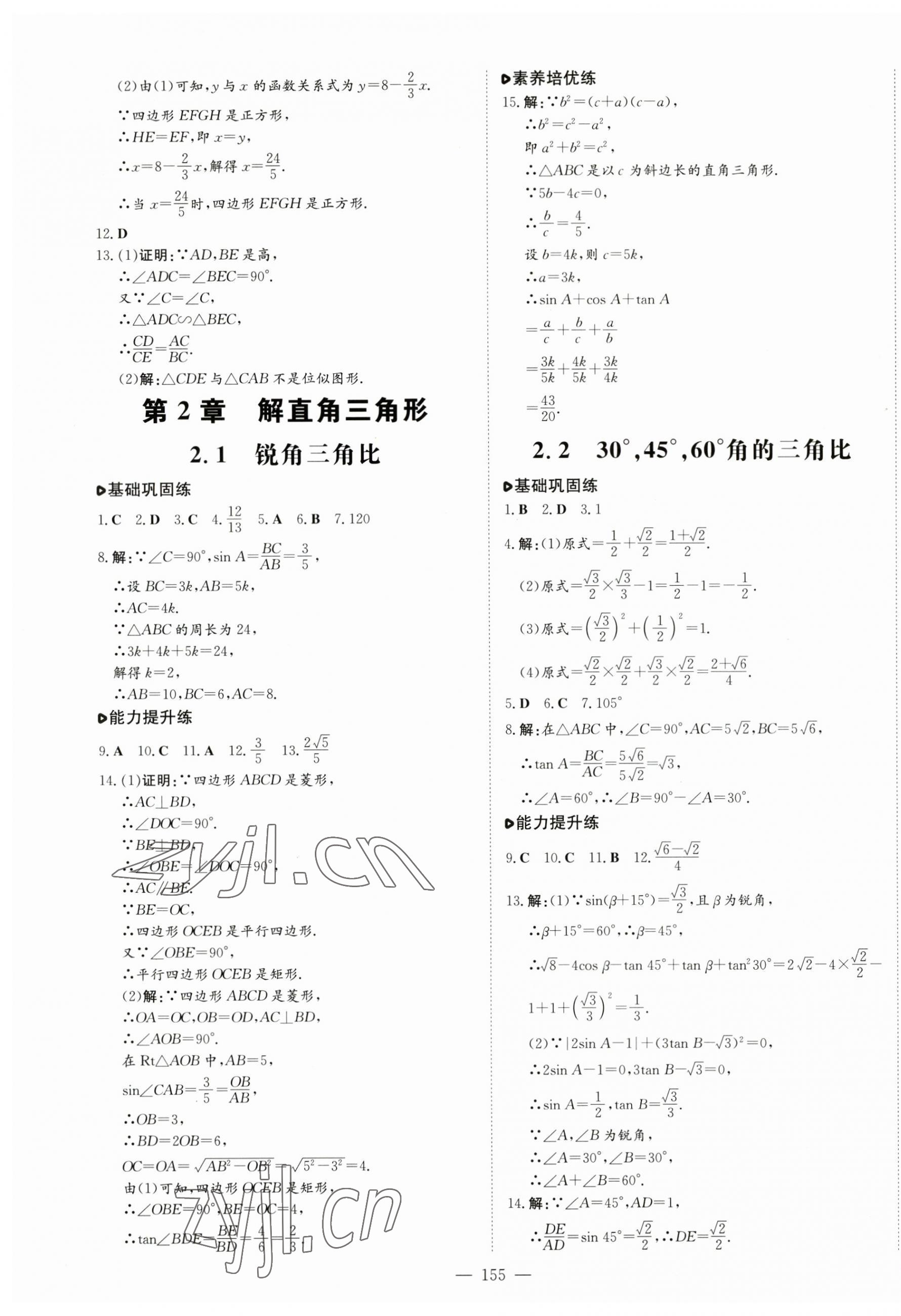 2023年練案九年級數(shù)學(xué)上冊青島版 參考答案第7頁