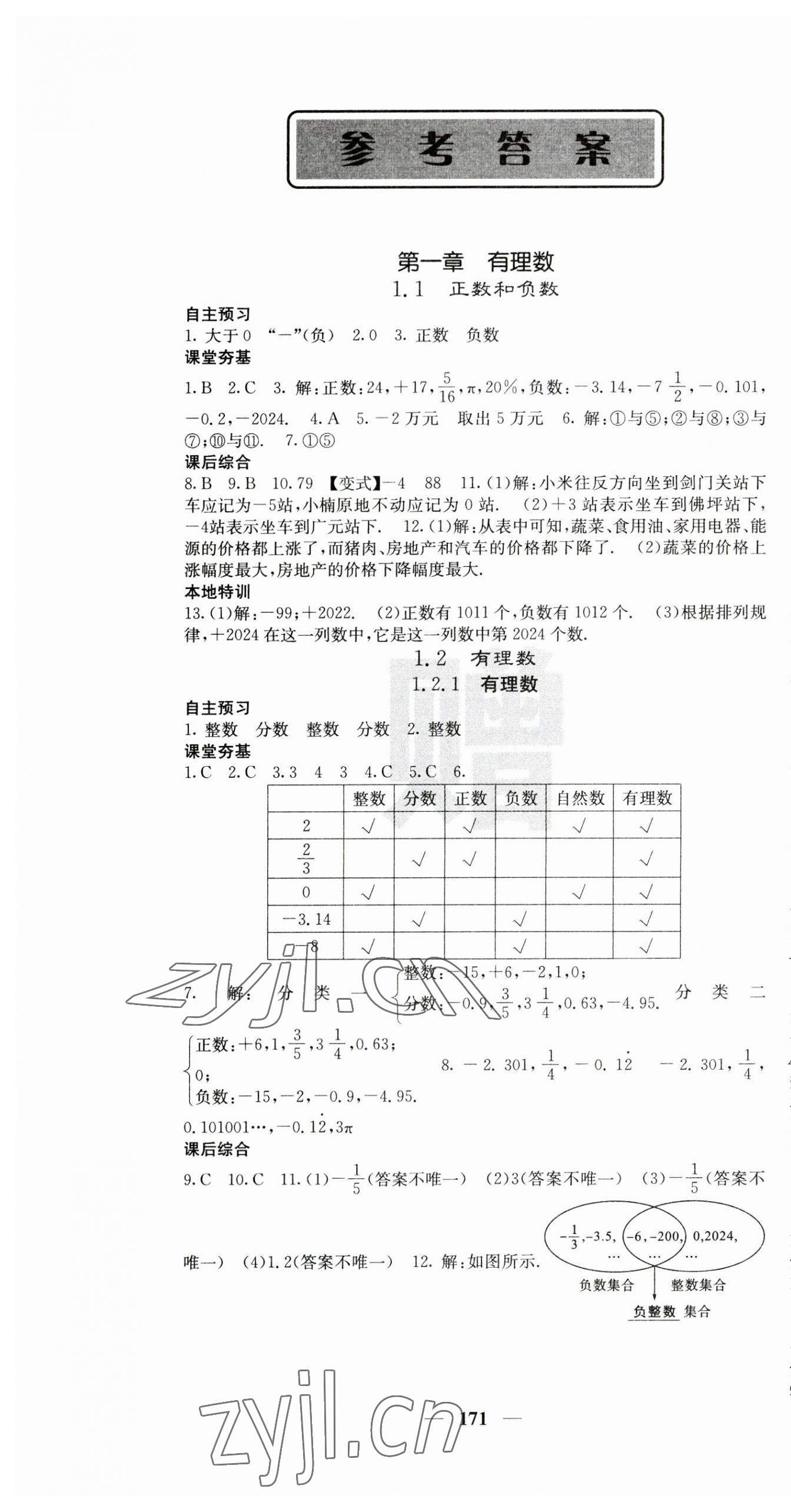 2023年名校課堂內(nèi)外七年級數(shù)學(xué)上冊人教版云南專版 第1頁